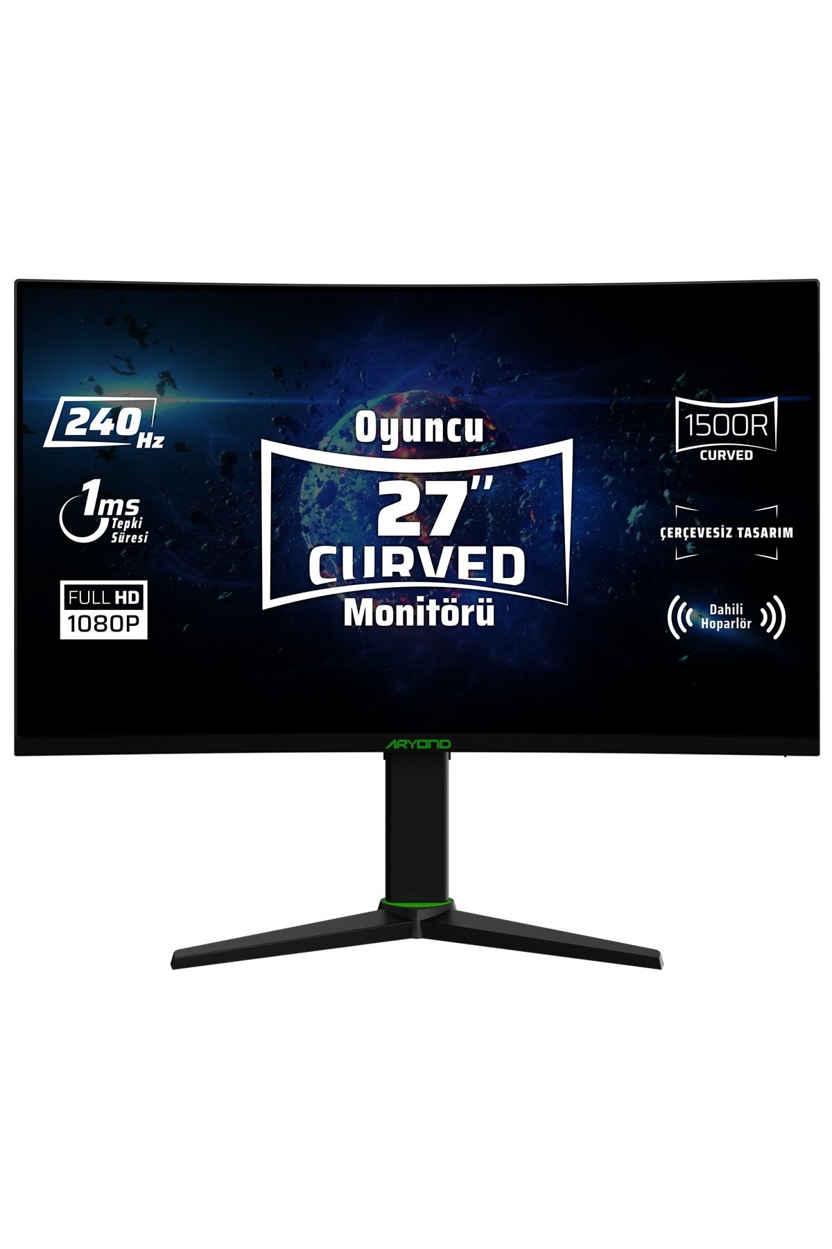 MONSTER Aryond A27 V1.2 27 Inç Fhd 1920x1080 240 Hz 1 Ms Ince Çerveve Hoparlörlü Curved Oyuncu Monitörü