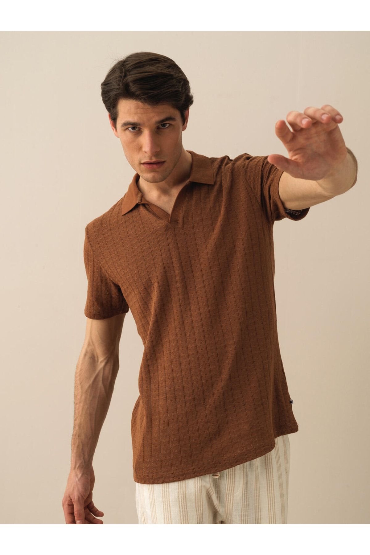 Xint Erkek Vizon Pamuklu Regular Fit Polo Tişört
