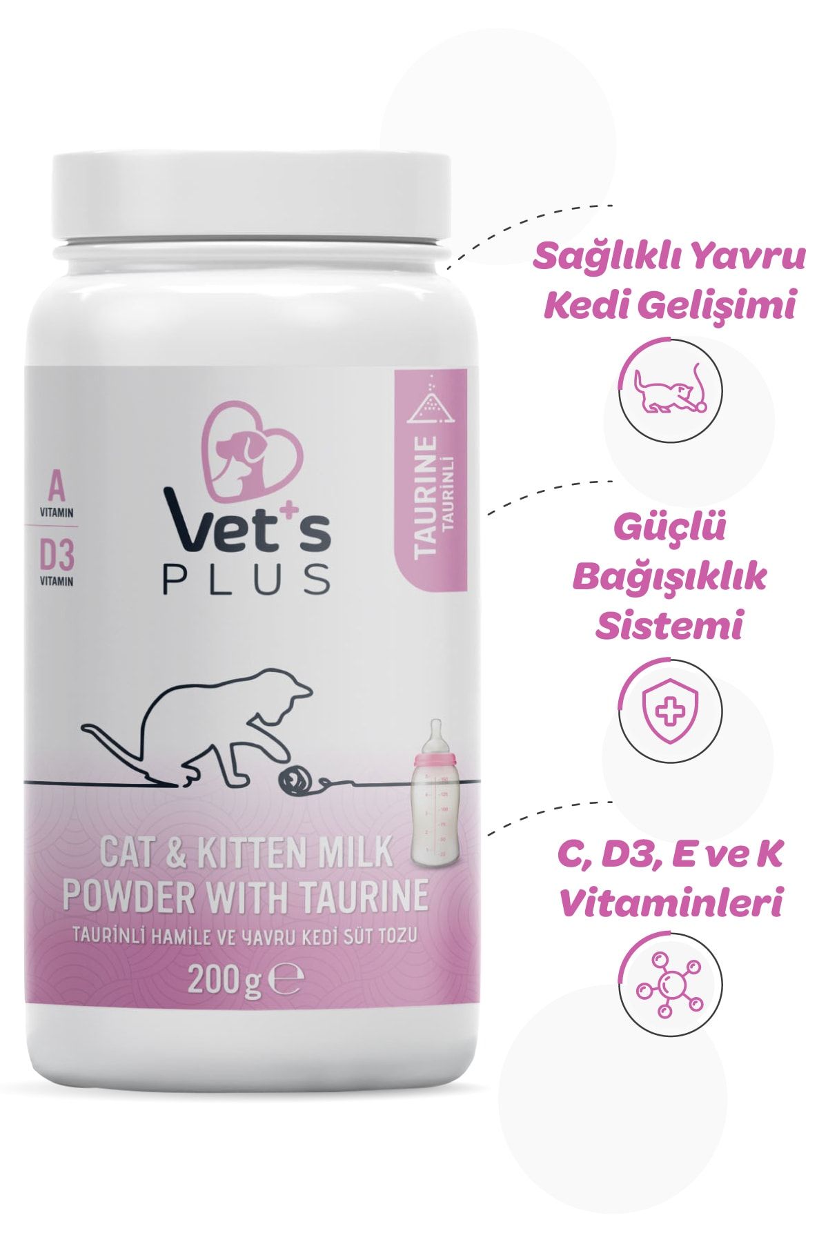 Vet's Plus Taurinli Kedi Süt Tozu 200gr (Yavru Ve Hamile Kediler Için)