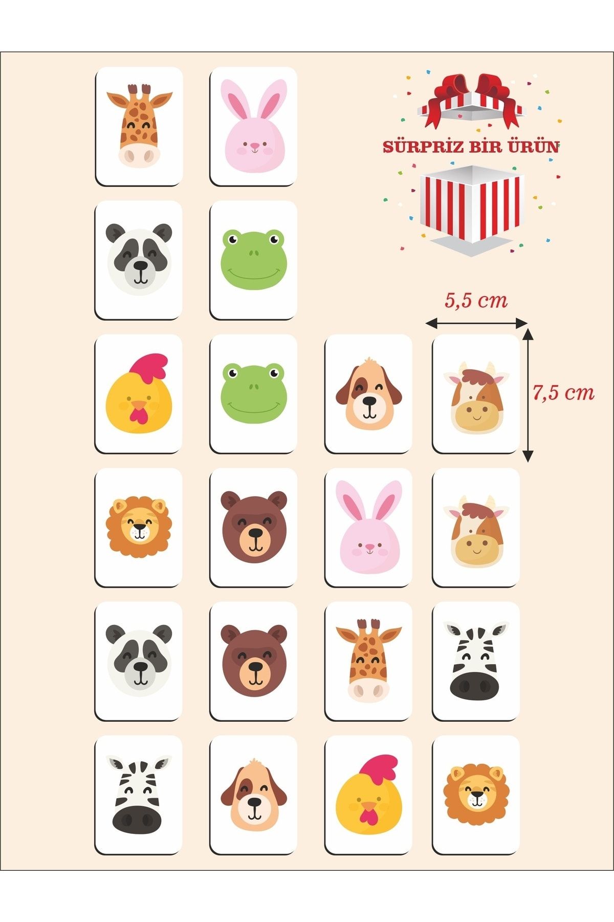 karbonsoft Zeka Kartları Ahşap Eğitici Hafıza Eşleştirme Oyunu Sevimli Hayvanlar Puzzle Oyuncak ( 5,5 x 7,5 CM)