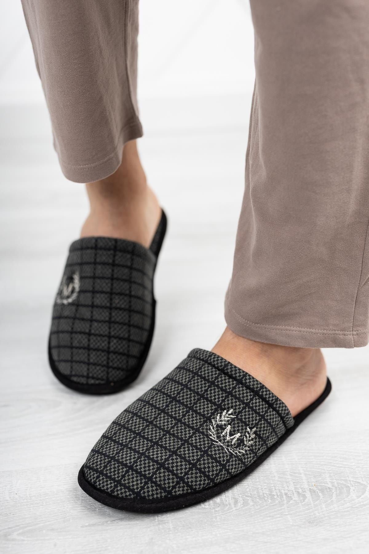Moda Frato Motif Mf-2150 Erkek Ev Terliği Kışlık Terlik Haki