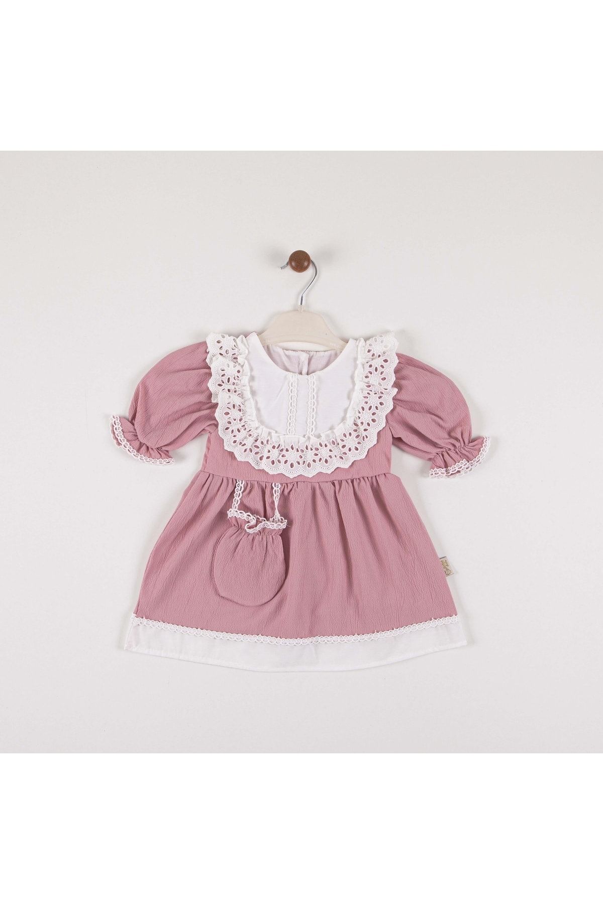 MİNİKO KİDS Kız Bebek Dantel Detaylı Cüzdan Modelli Pamuk Elbise
