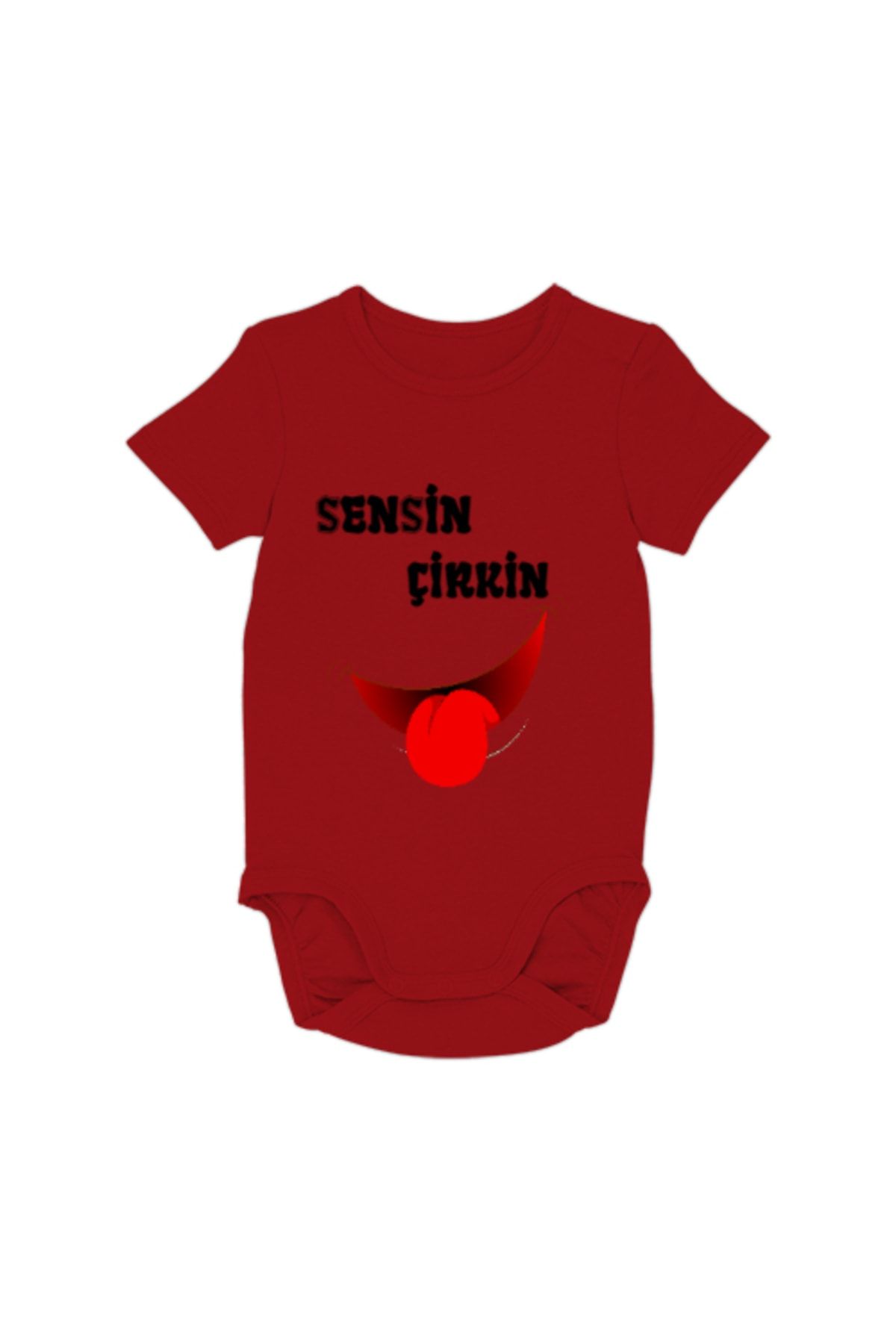 Tisho Sevimli Sensin Çirkin Yazılı Bebek Kırmızı Bebek Zıbını