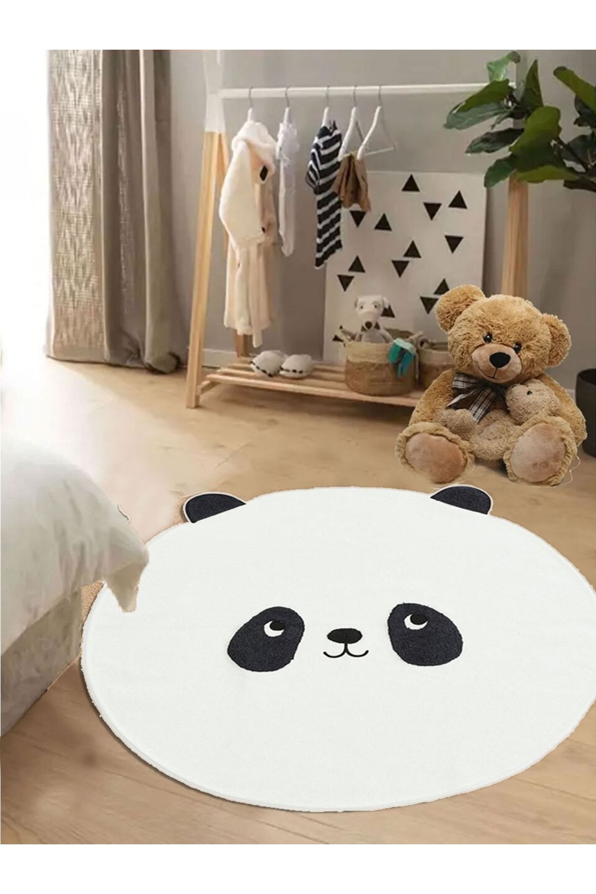 Decomia Home Dijital Kaymaz Yıkanabilir Sevimli Panda Yuvarlak Çocuk Halısı Çocuk Odası Halısı Çocuk Oyun Halısı