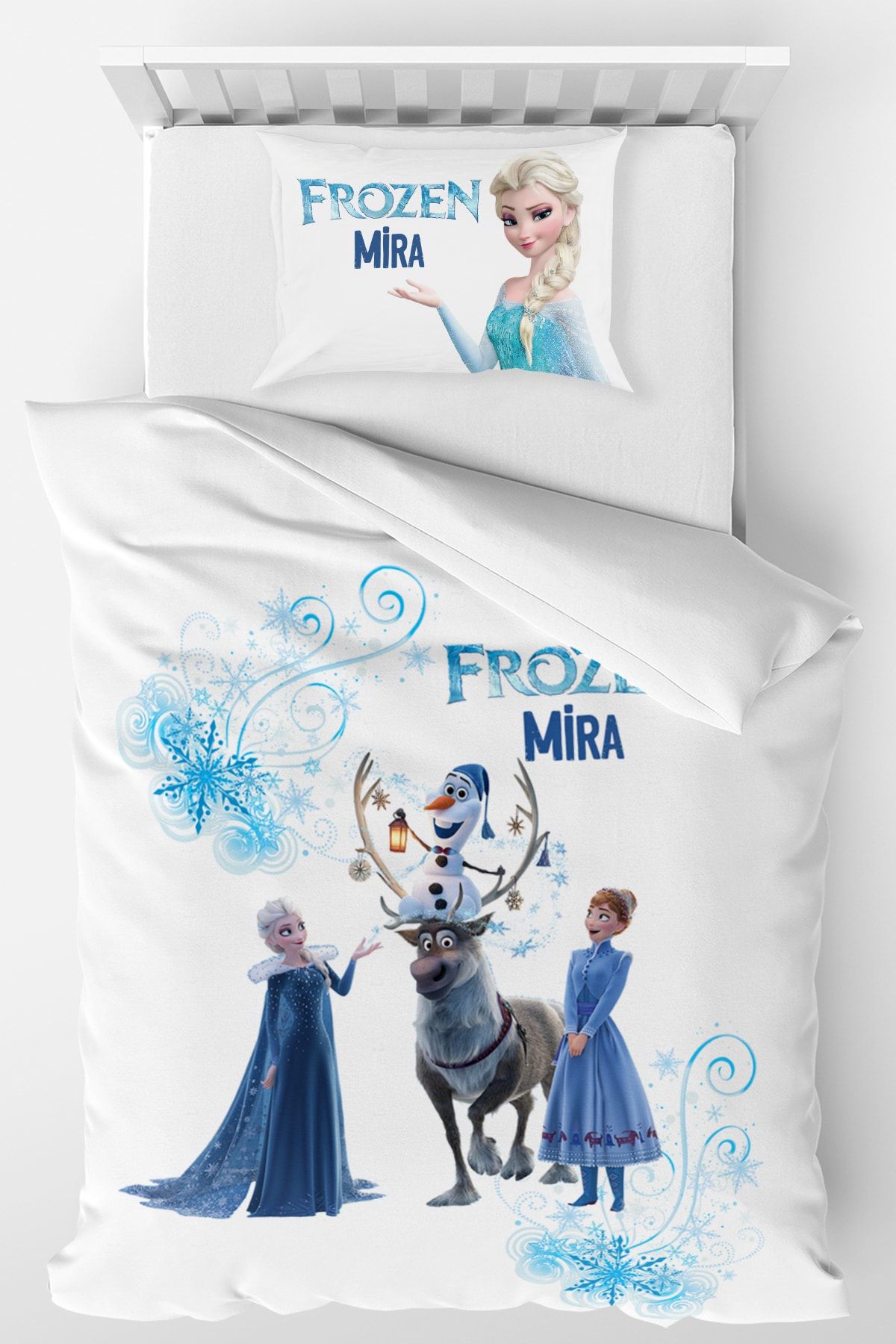 Homamia Isme Özel Tek Kişilik Mikro Saten Nevresim Takımı Frozen Elsa