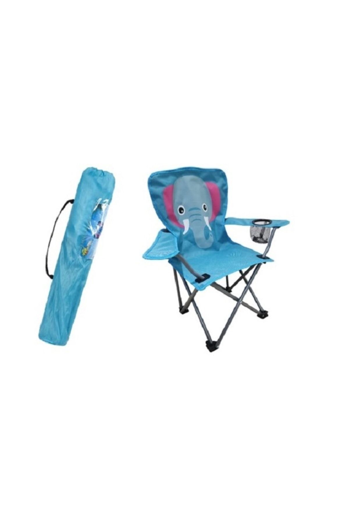 FOUR SEASON Çocuk Katlanır Kamp Plaj Sandalyesi Fil Mavi Taşıma Çantalı
