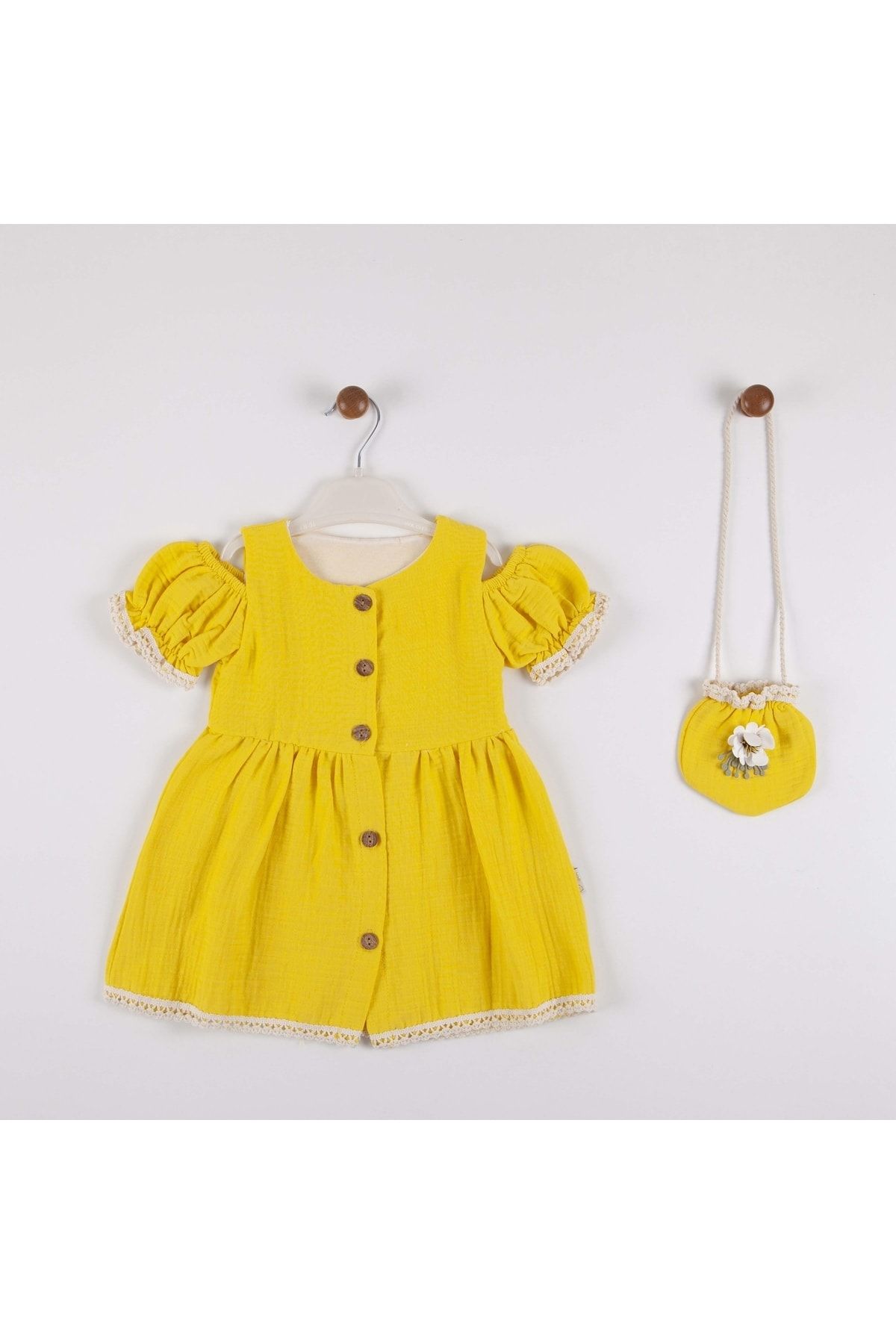 MİNİKO KİDS Kız Bebek Düşük Omuzlu Çantalı Pamuk Elbise