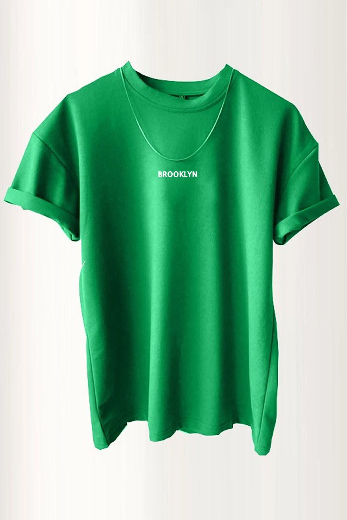 MODAGEN Unisex Yeşil Brooklyn Baskılı T-shirt