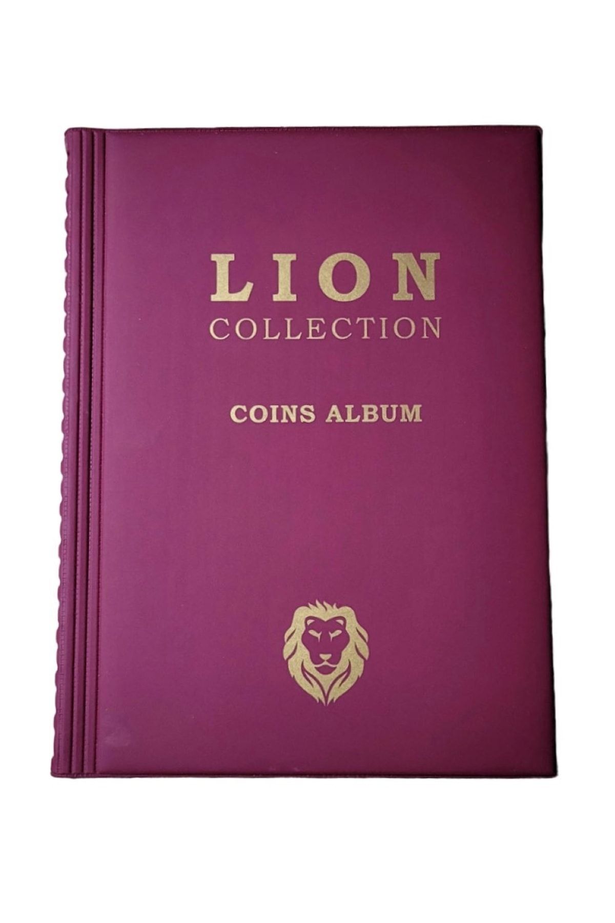 Lion , 120 Gözlü, 10 Sayfalı, Kapamalı Paralar Için Madeni Para Albümü- Bordo Renk
