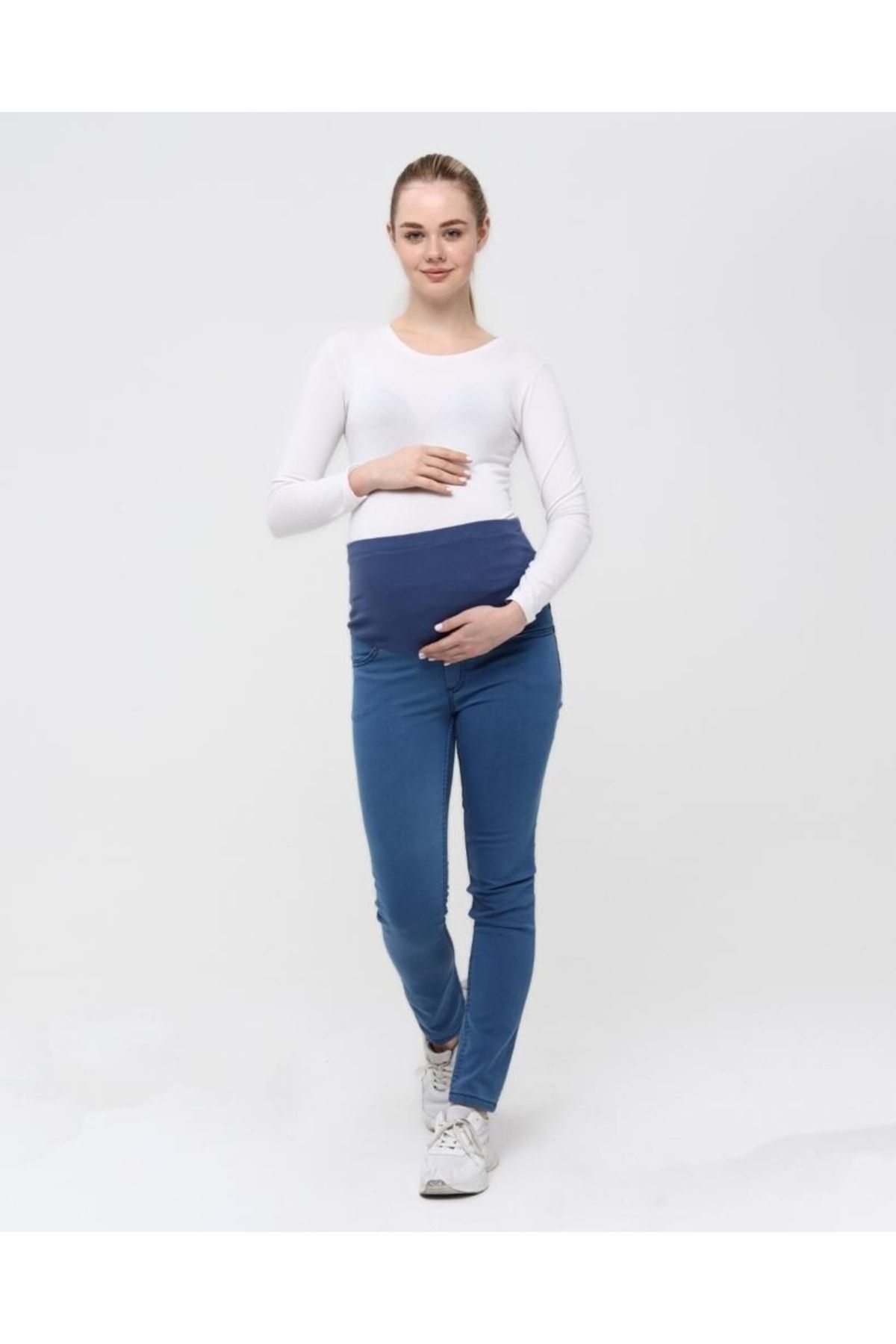 NESAFET Yüksek Bel Likralı Dar Paça Esnek Ayarlanabilir Hamile Kot Pantolonu