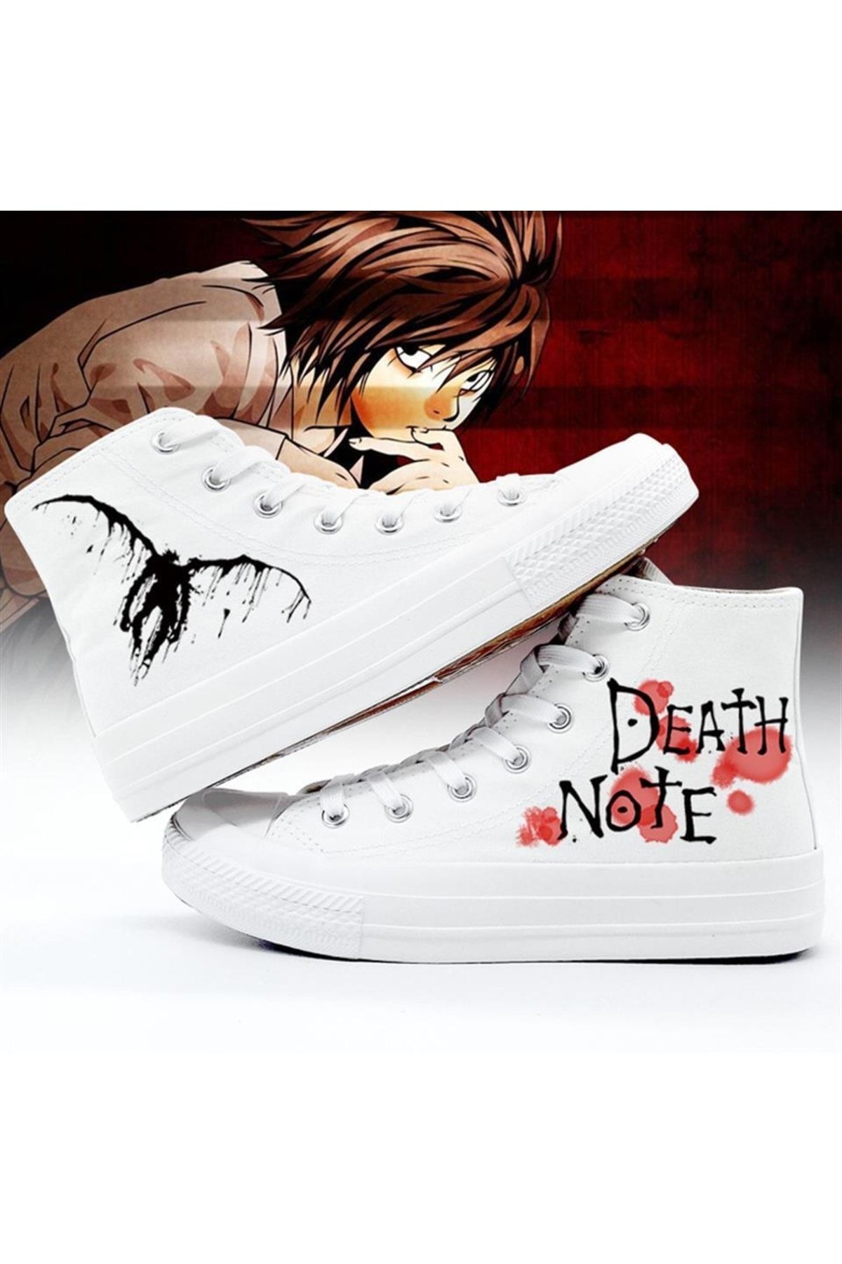 Touz zolid wear Death Note Baskılı Beyaz Unisex Kanvas Ayakkabı