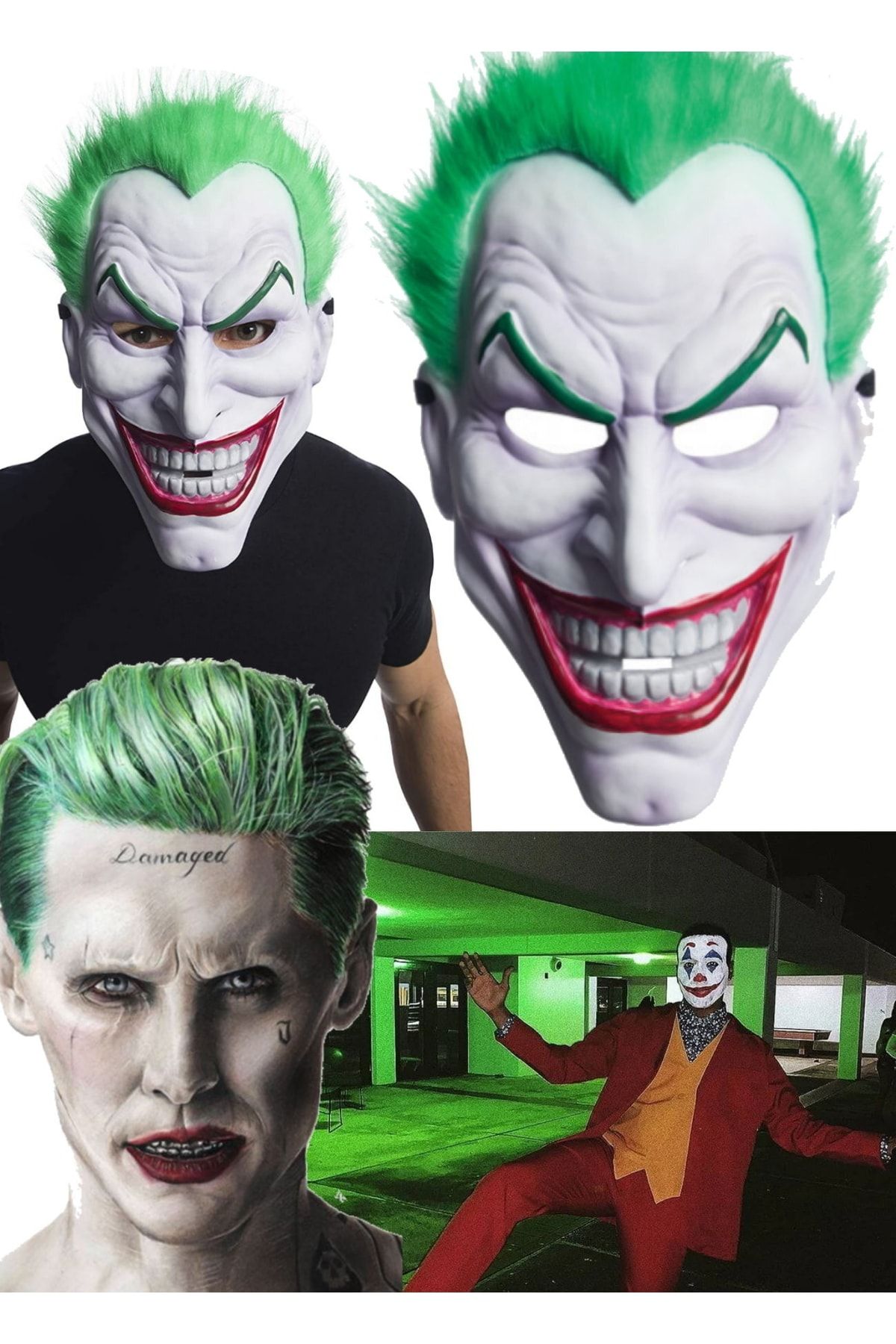 Utelips Yeşil Peluş Saçlı Joker Maskesi 31x22 Cm Korku Dolu Partiler Için Yeşil Saçlı Joker Maskesi 31x22 Cm