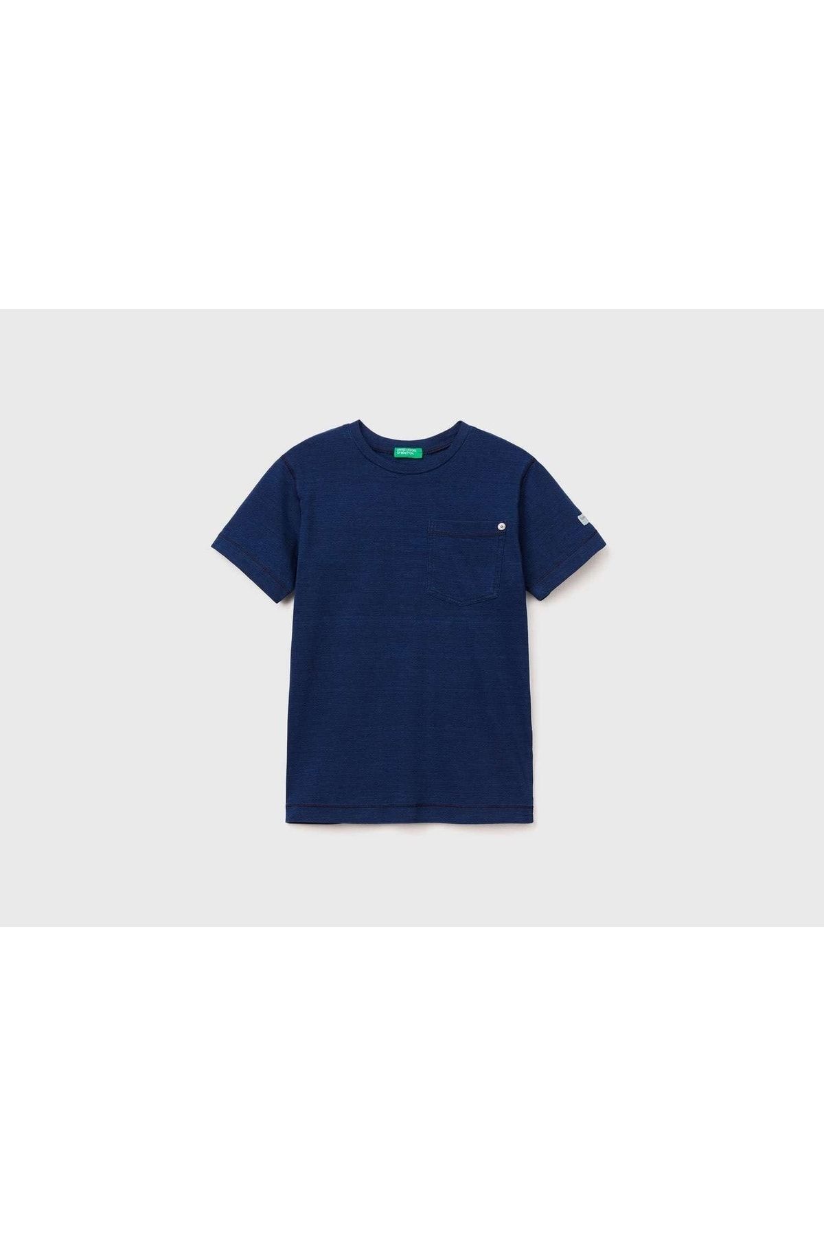 United Colors of Benetton Erkek Çocuk Mix Çizgili Cep Detaylı T-shirt