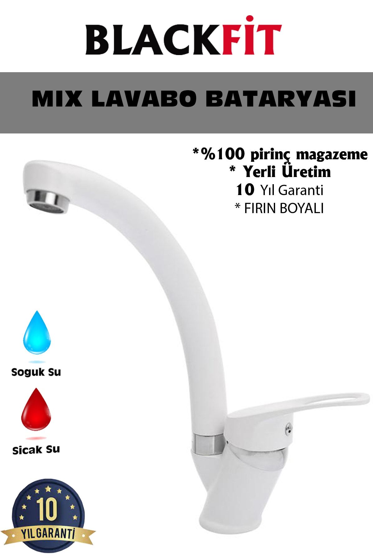 BlackFit Beyaz Mix Lavabo Bataryası Çift Su Girişli Aç Kapa Banyo Bataryası