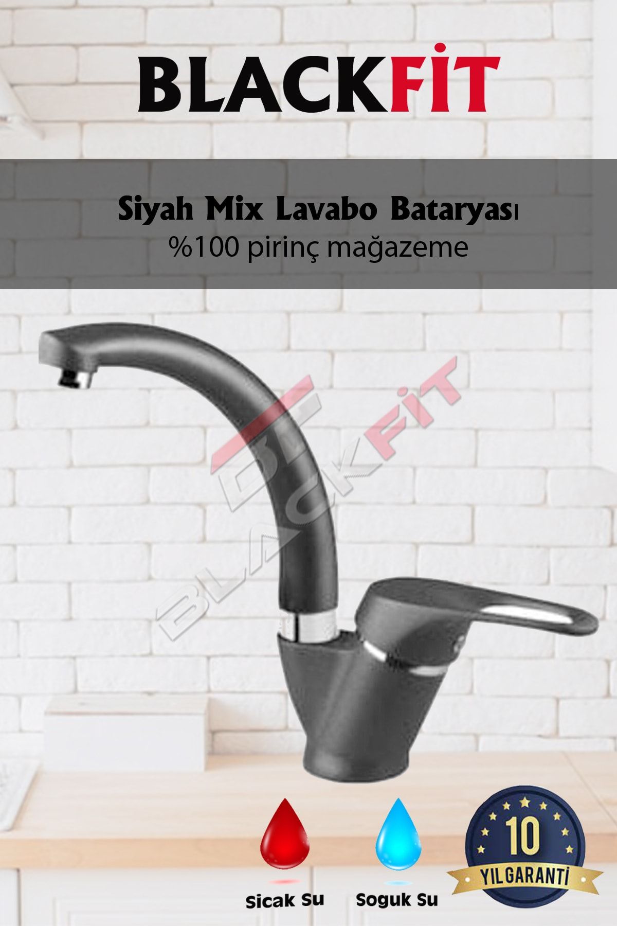 BlackFit Siyah Mix Banyo Lavabo Bataryası Musluk Çeşmesi Çift Su Girişli