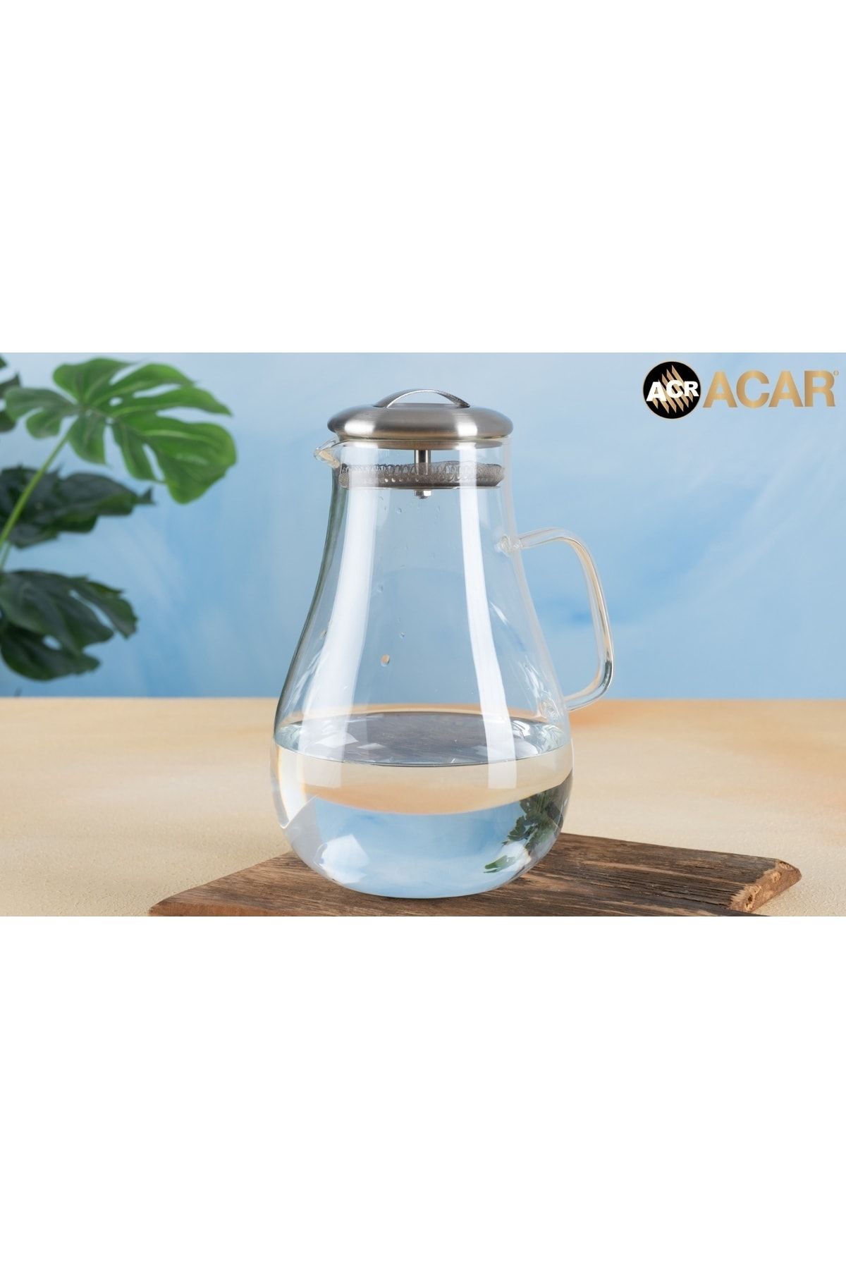 ACAR Elegance Cam Gövdeli Metal Kapaklı Süzgeçli 200ml Sürahi