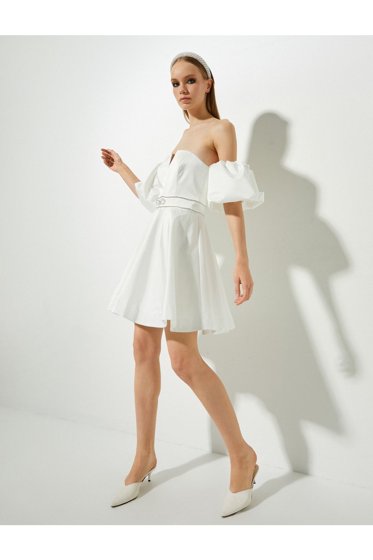 Koton Bridal Mini Abiye Elbise Omzu Açık Taş Detaylı