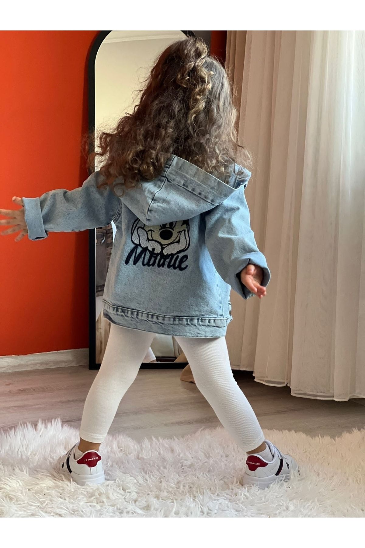 C & N Kids Kız Çocuk Kapüşonlu Minnie Nakışlı Mevsimlik Kot Ceket-kot Mont-bayramlik