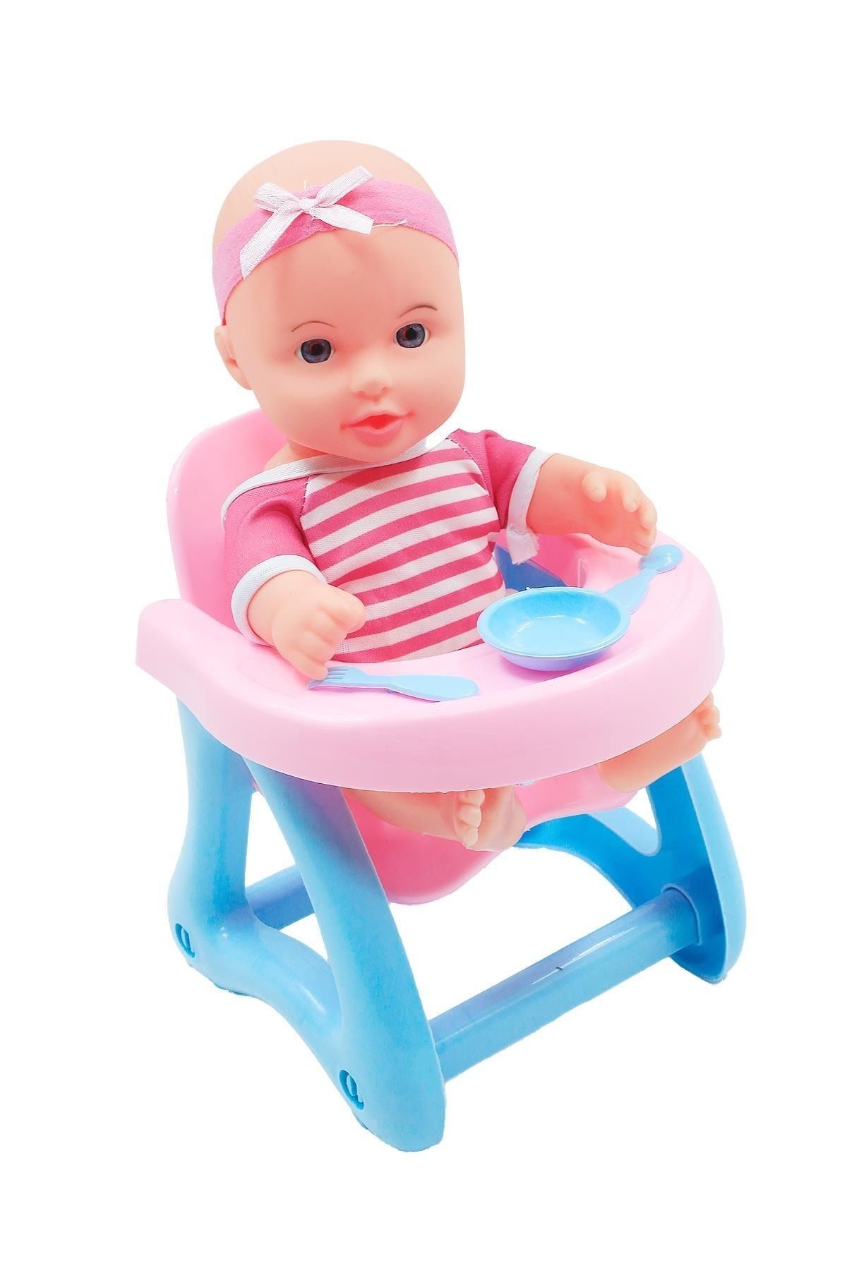 Global Toys Çizgili Kıyafetli Mama Sandalyeli Konuşan Oyuncak Bebek