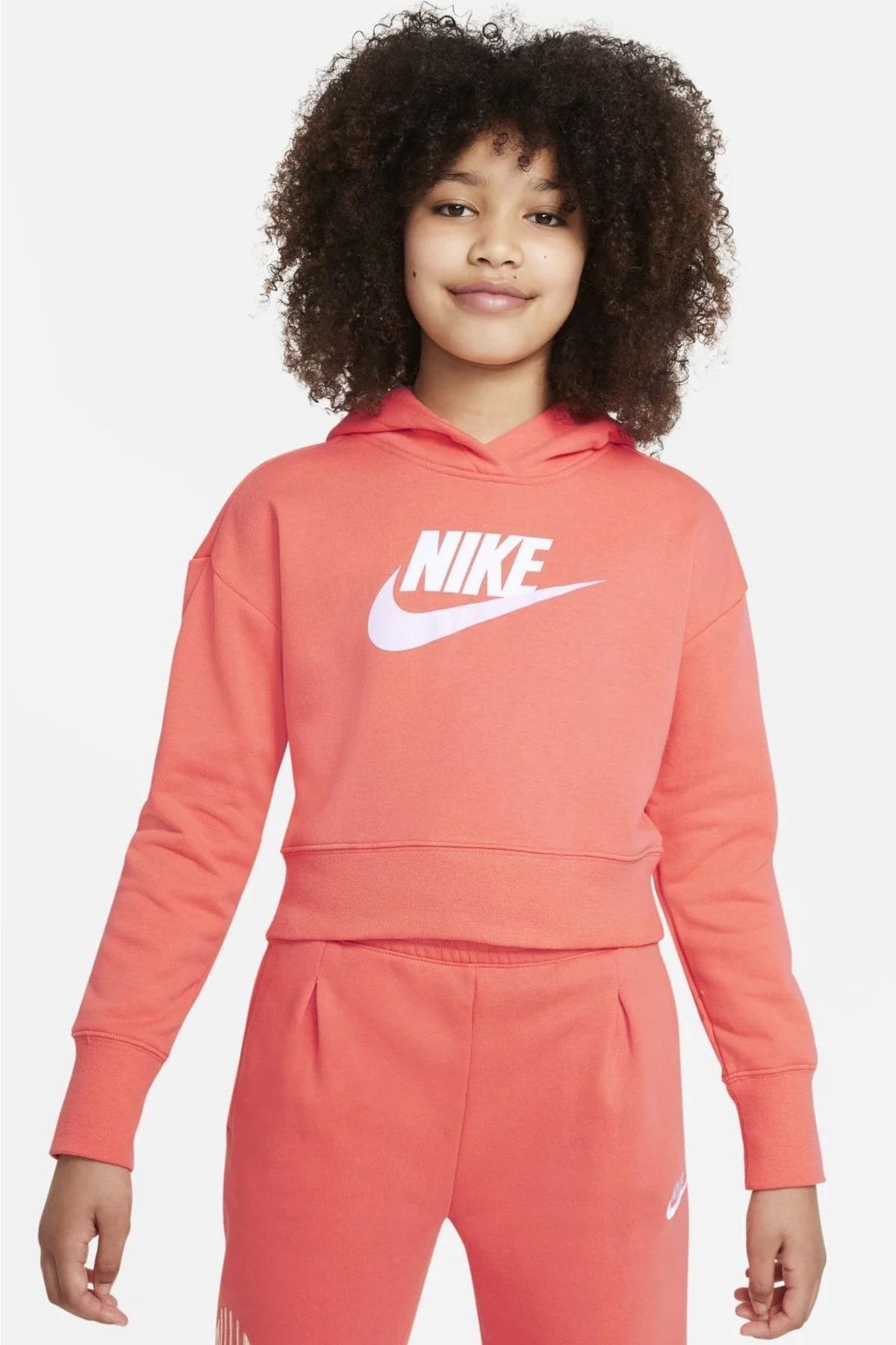 Nike Sportswear Clup Genç Çocuk Turuncu Kapuşonlu Sweatshrit
