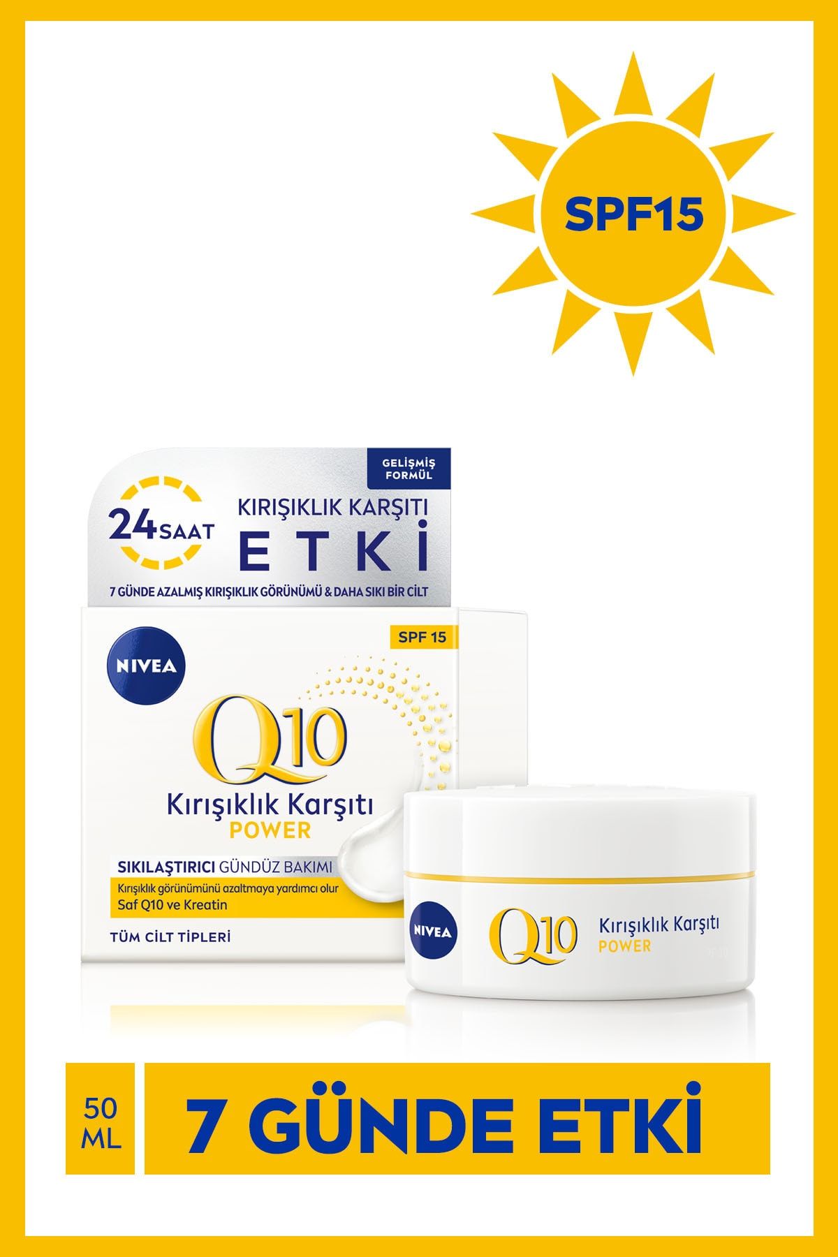 Nivea Q10 Kırışık Karşıtı Sıkılaştırıcı Gündüz Yüz Bakım Kremi 50 Ml,spf15,24 Saat Etki