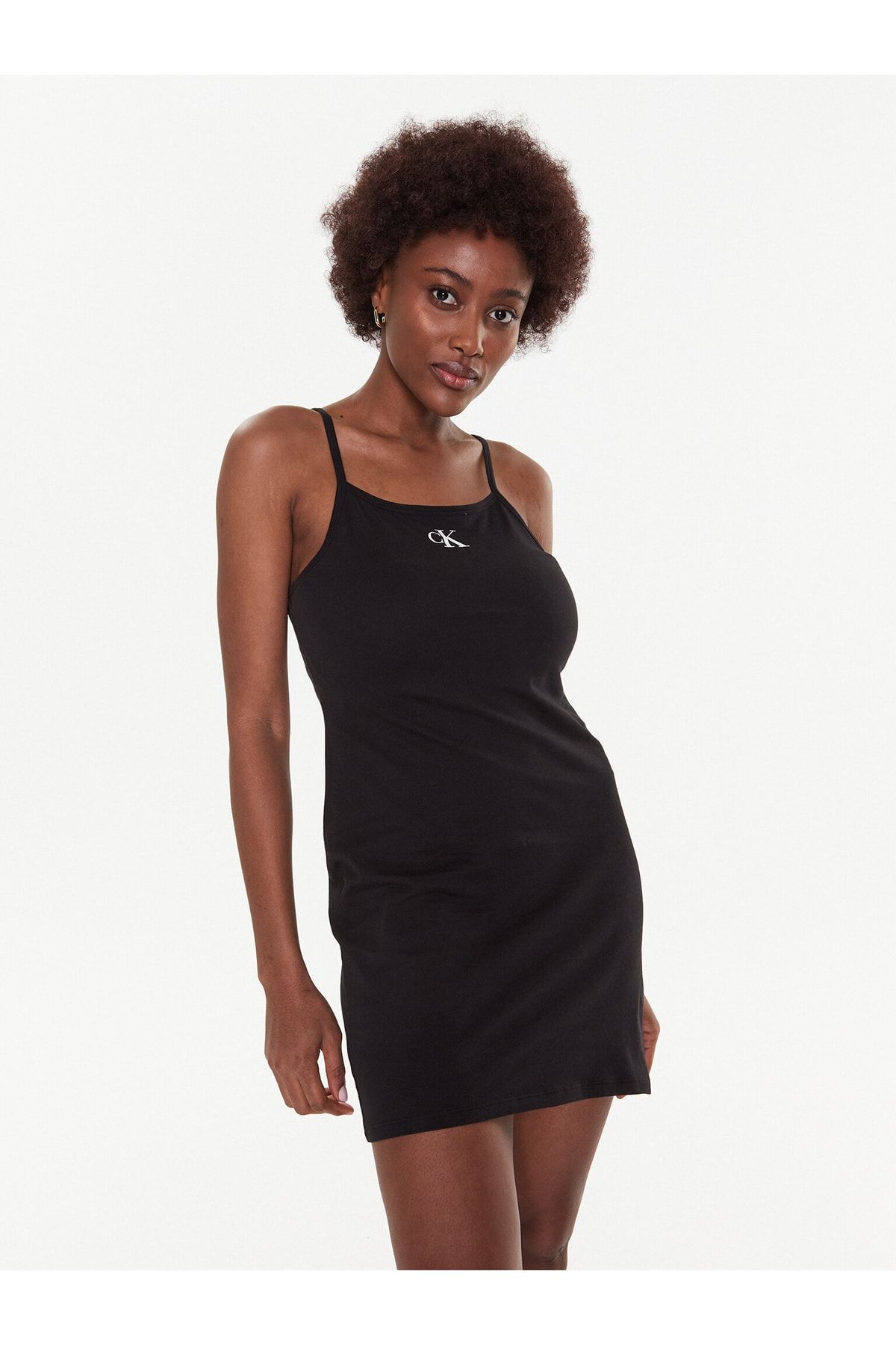 Calvin Klein Kadın İnce Askılı Logolu Pamuklu Siyah Bluz Kw0kw02093-beh