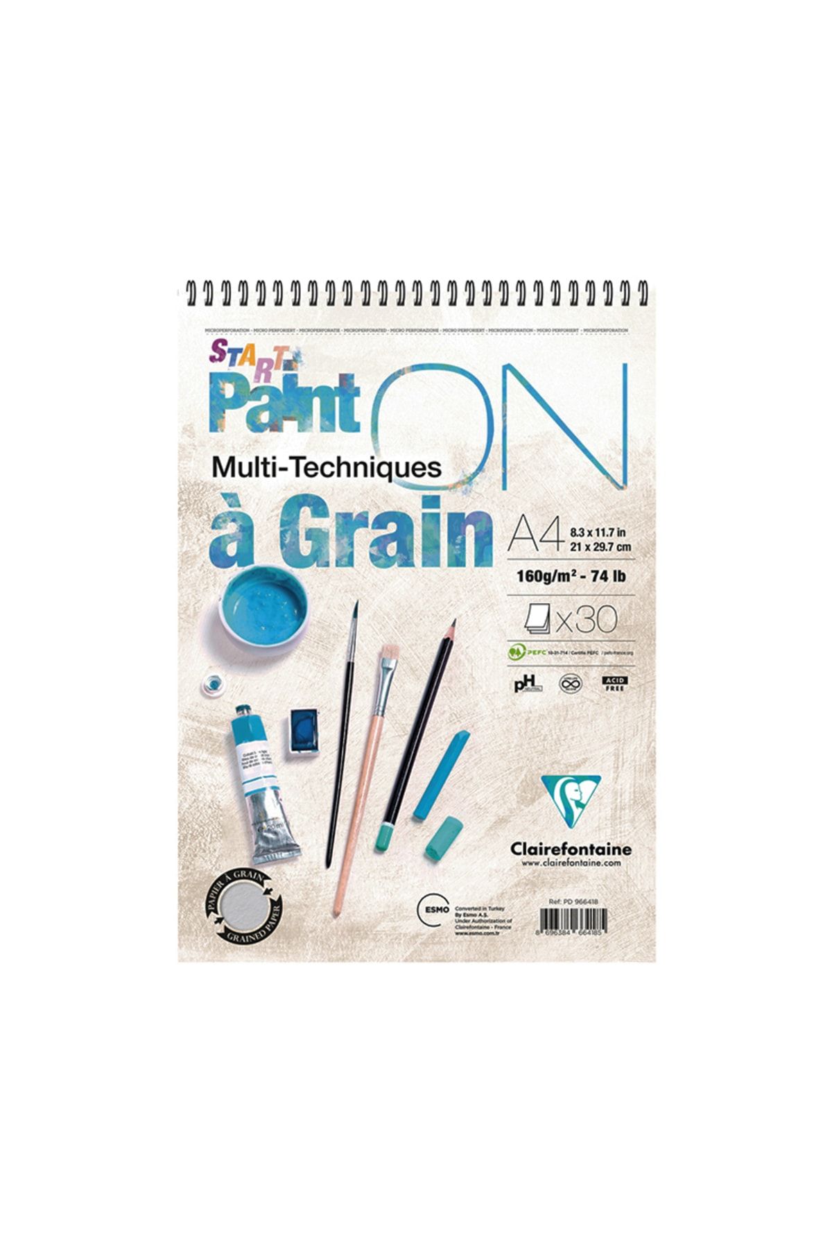Clairefontaine Paint-on A Grain Start Üstten Spiralli Çok Amaçlı Çizim Bloğu A4 160gr 30 Yaprak