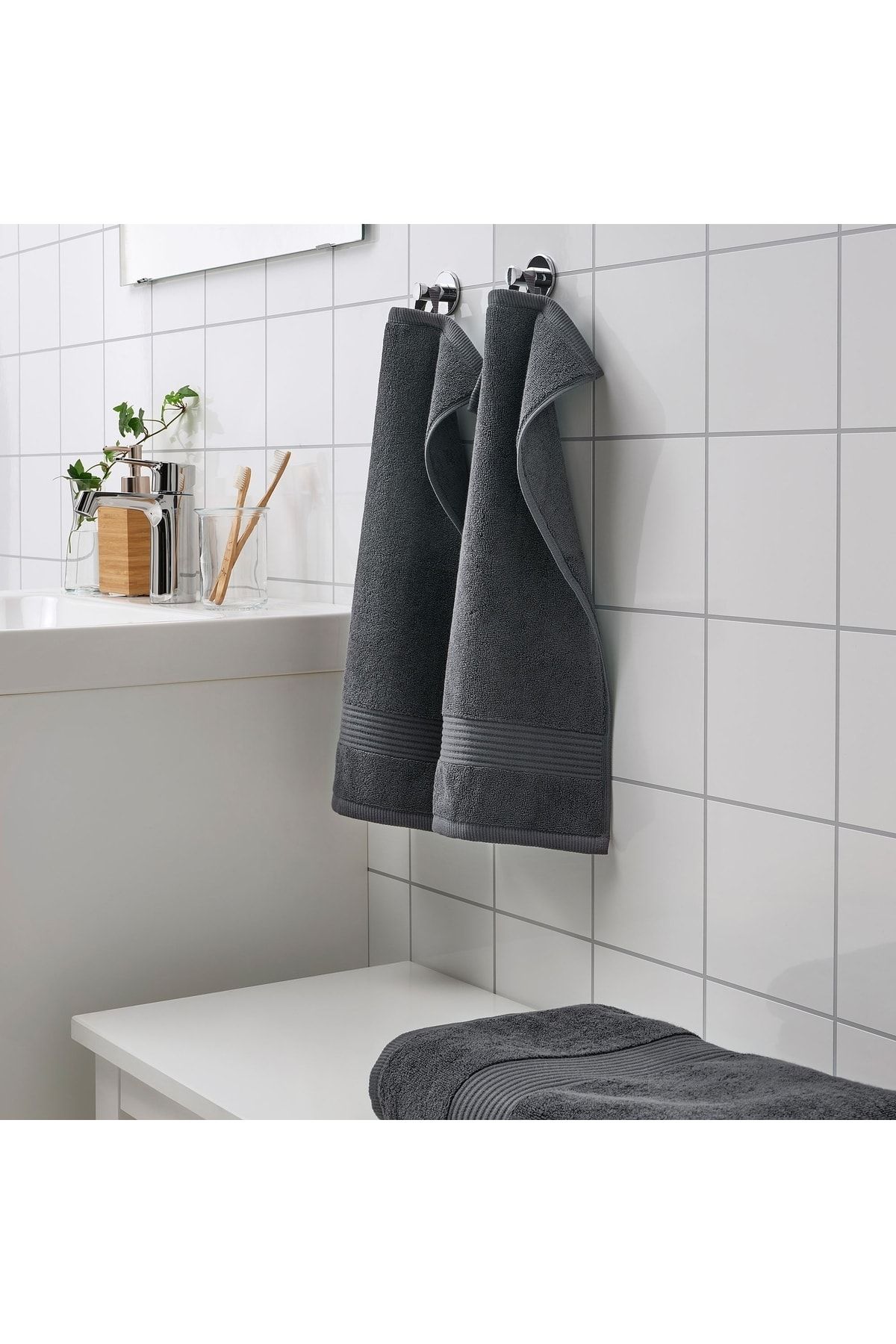 IKEA 2 Adet Küçük Banyo Havlusu 30x50 Cm Askılı El Yüz Havlusu Koyu Gri