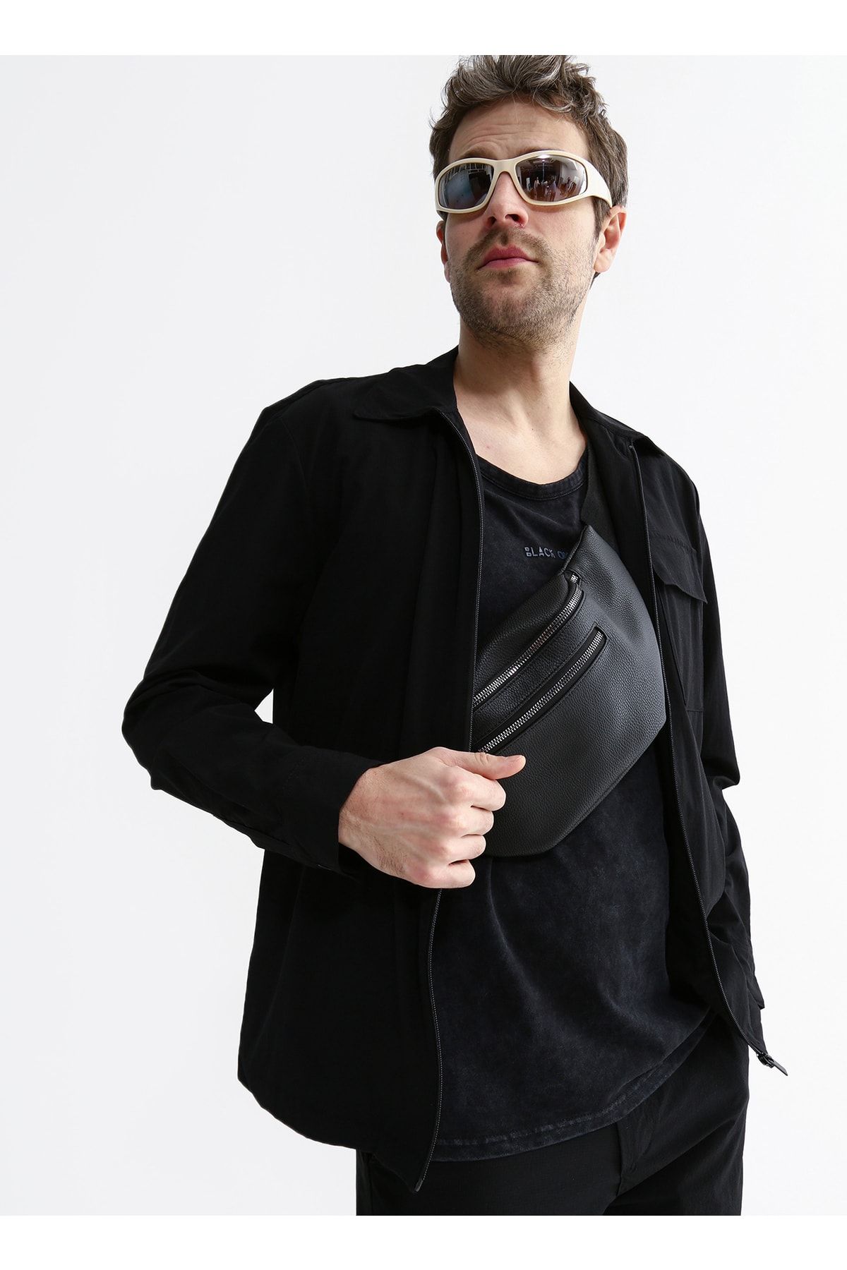 Black on Black Loose Fit Gömlek Yaka Düz Siyah Erkek Gömlek E-malıse