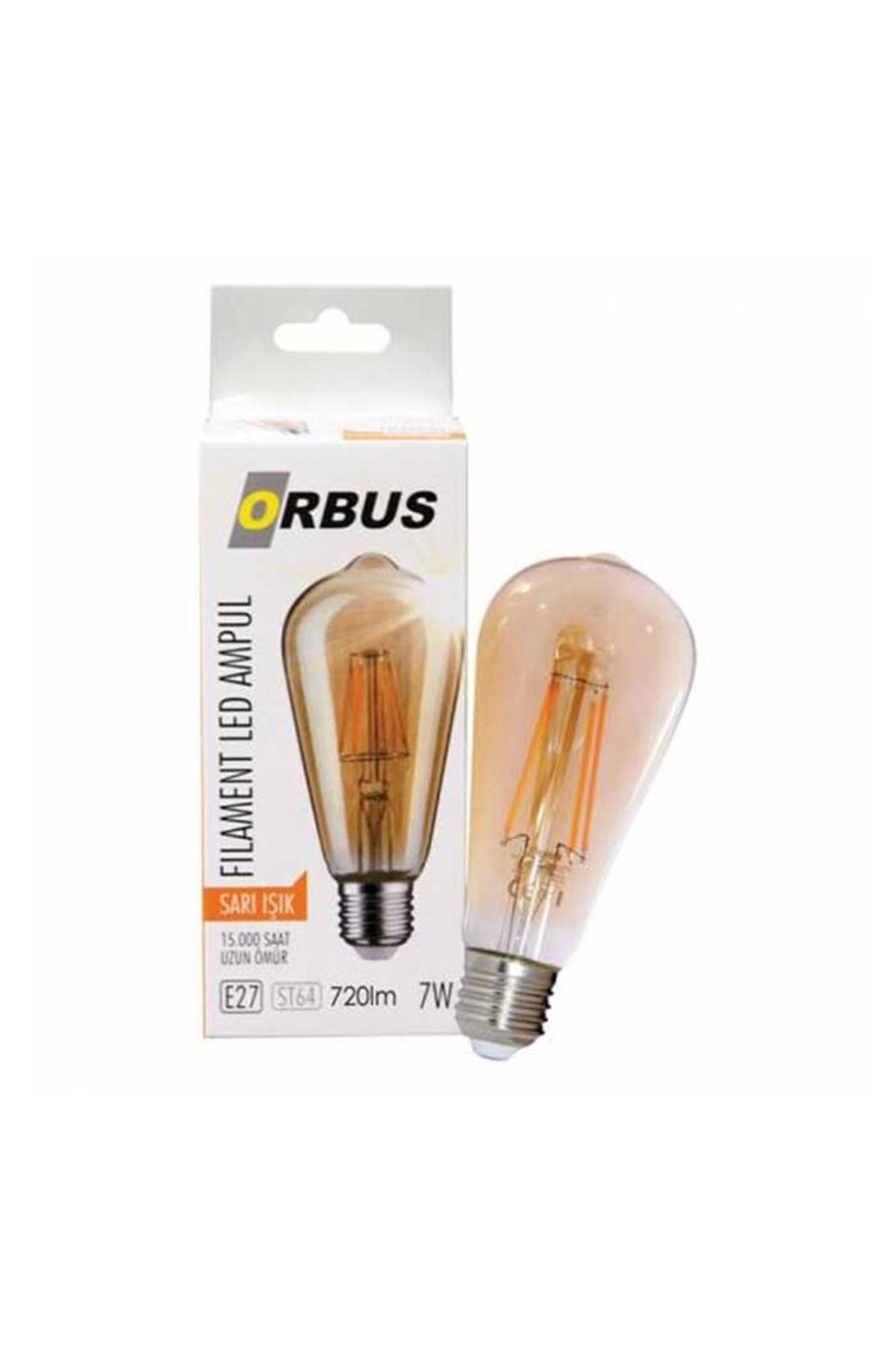 ORBUS St64 6w Filament Bulb Amber E27 540lm Ra80 220 - 240v/50hz Ampul - 2200k Sarı Işık