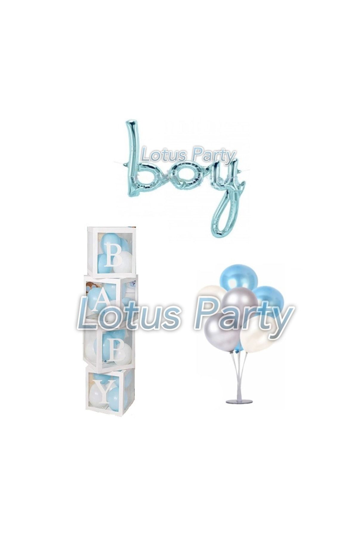 LOTUS PARTY Yeni Doğan Hastane Oda Süsleme Erkek Bebek Seti ( Baby Kutu 7 Li Balon Standı 15 Balon Boy Yazı )