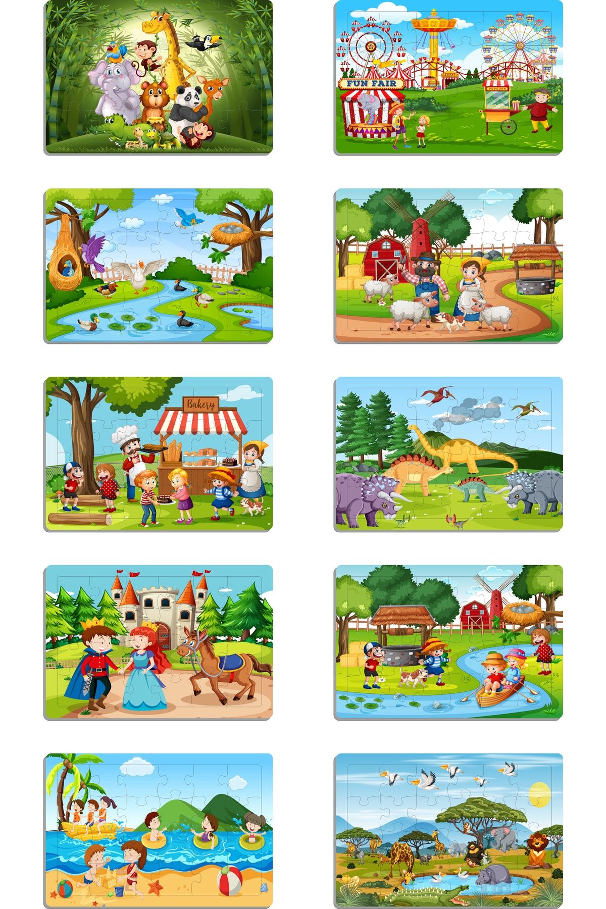 Ahtek Ahşap Çocuk Yapboz Puzzle Seti 10’lu (model-1+2)