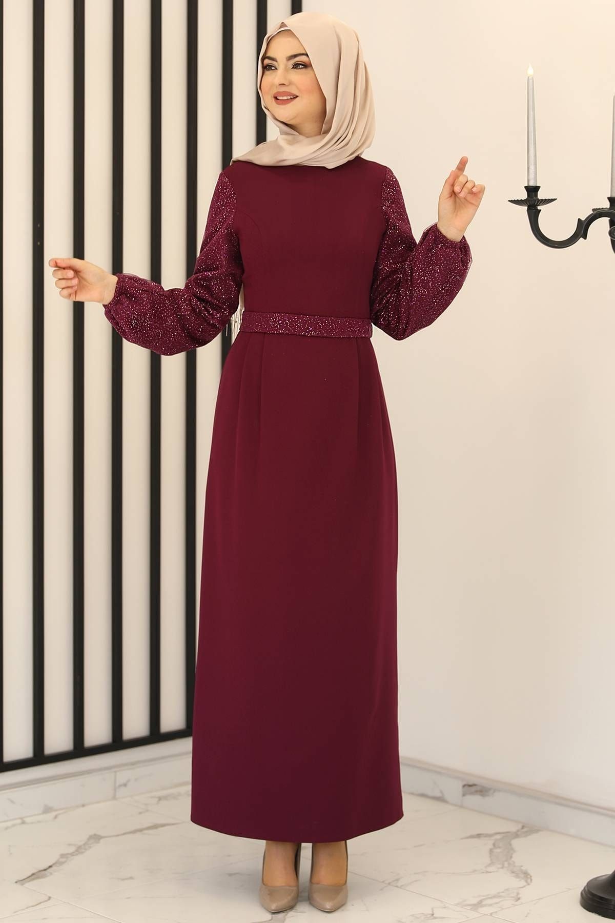 Fashion Showcase Hilal Abiye Elbise Mürdüm - Design - Fsc3020