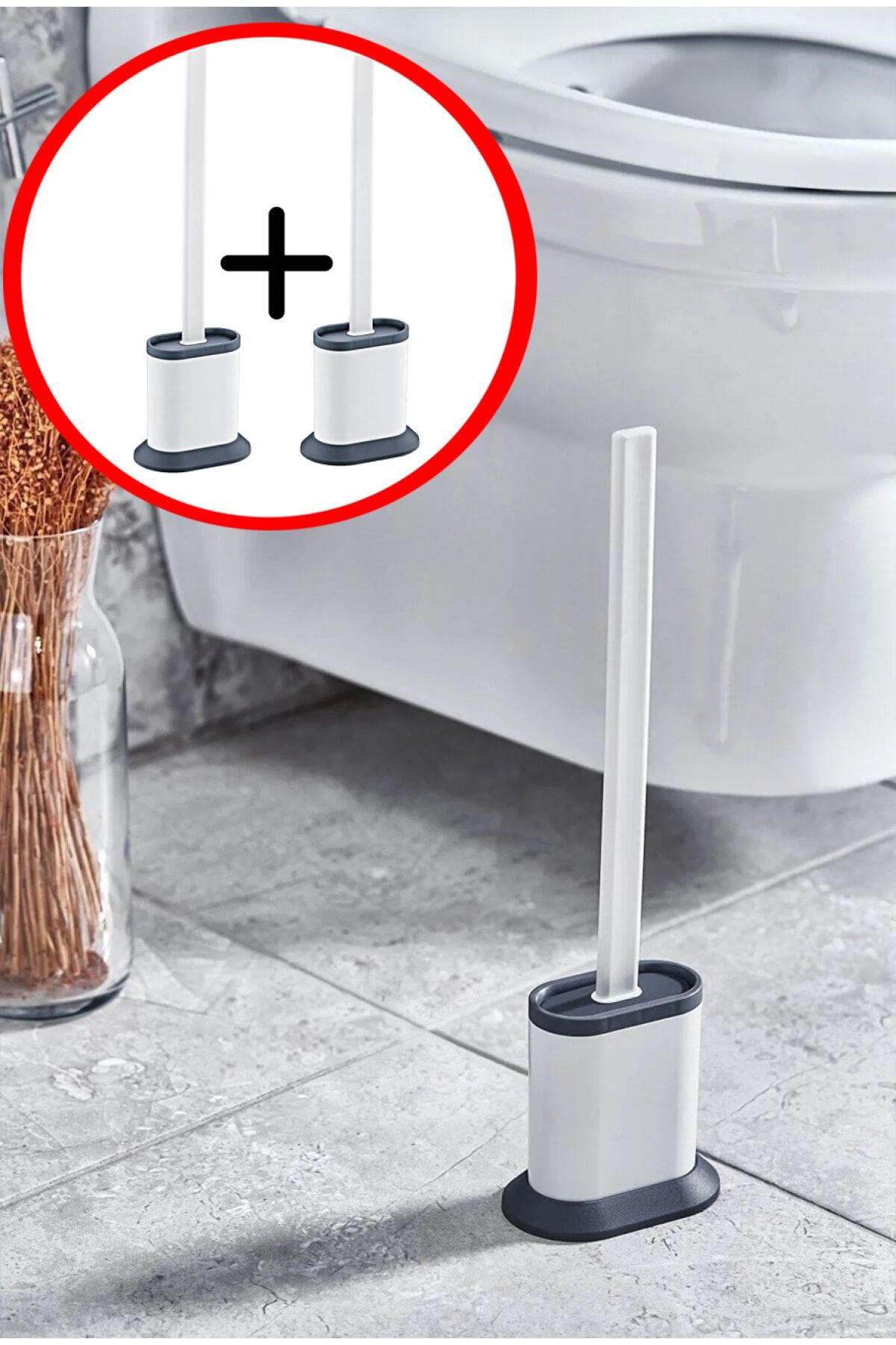 EARABUL Arispa 2 Adet Antibakteriyel Esnek Silikon Uçlu Tuvalet Fırçası Seti Klozet Temizleme Fırçası