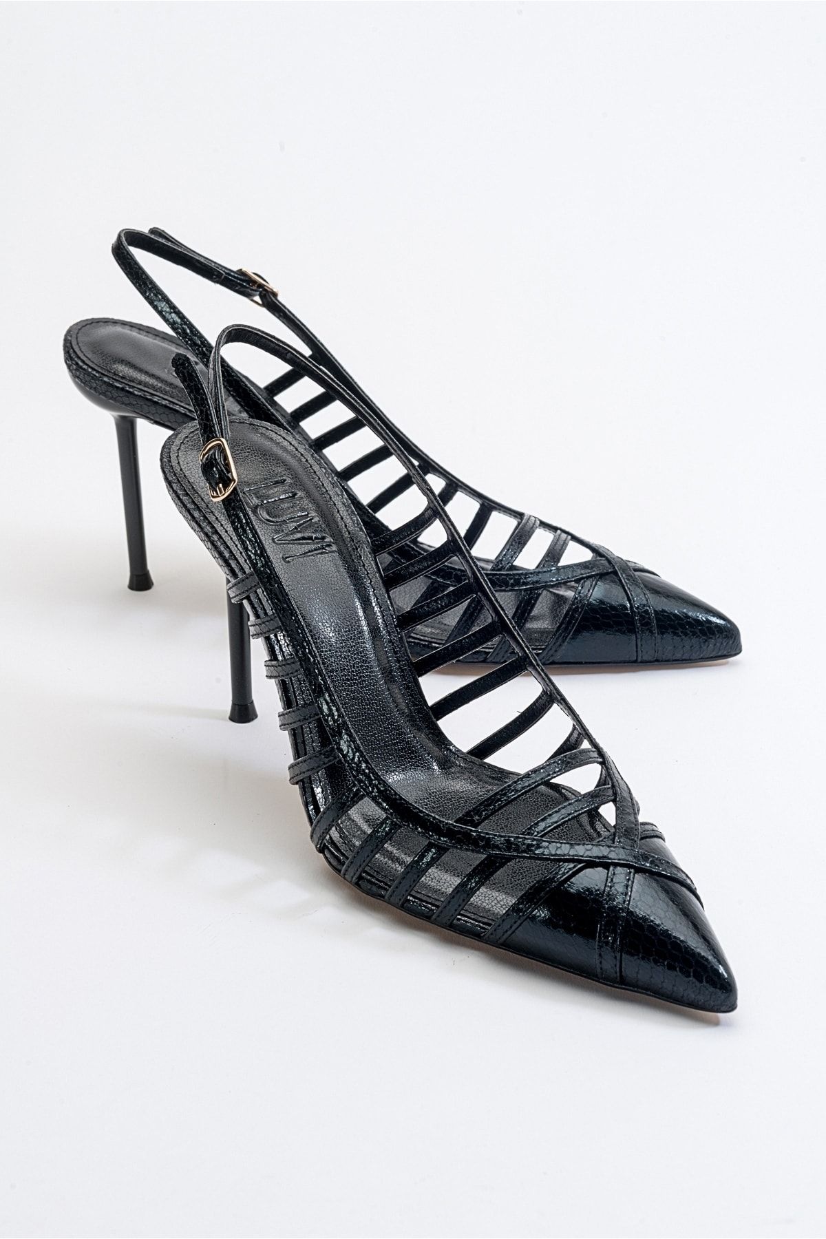 luvishoes Gesto Siyah Desenli Kadın Topuklu Ayakkabı