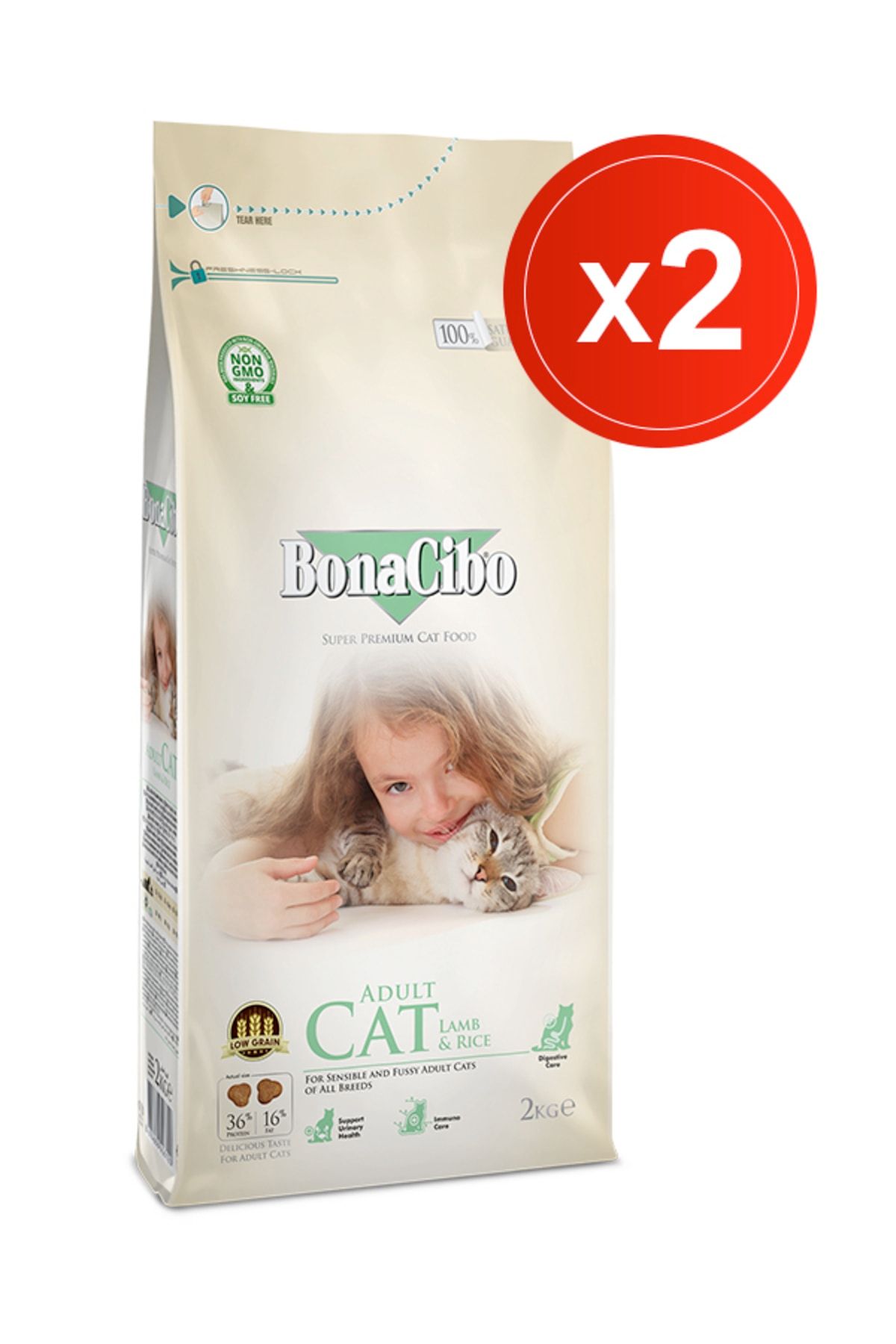 BonaCibo Adult Cat Lamb & Rice 2 Kg X 2 Li Kuzu Etli Ve Pirinçli Yetişkin Kedi Maması