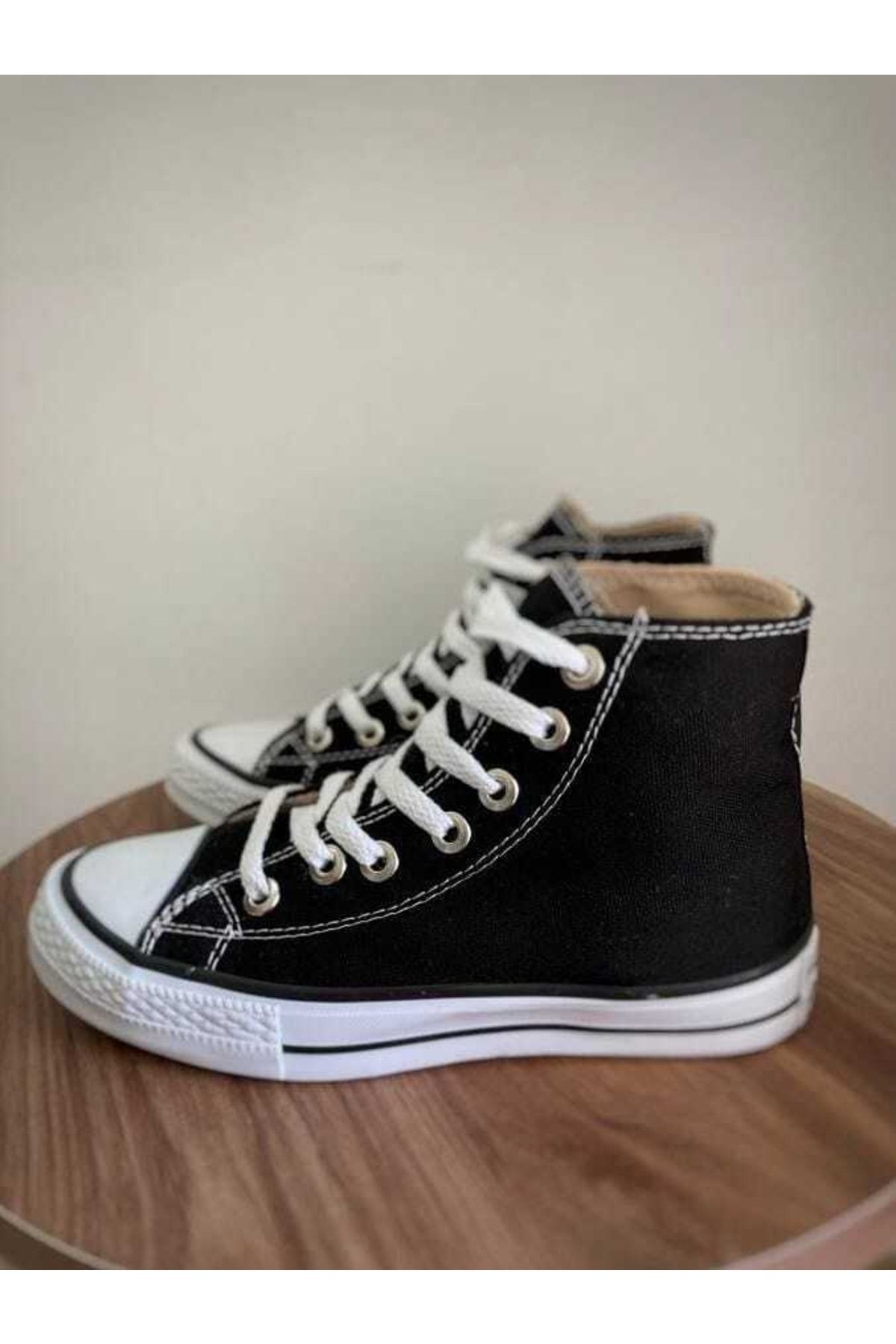 Morpembej Siyah Beyaz Keten Uzun Bilekli Unisex Spor Ayakkabı Sneaker Kaymaz Taban Ortpedik