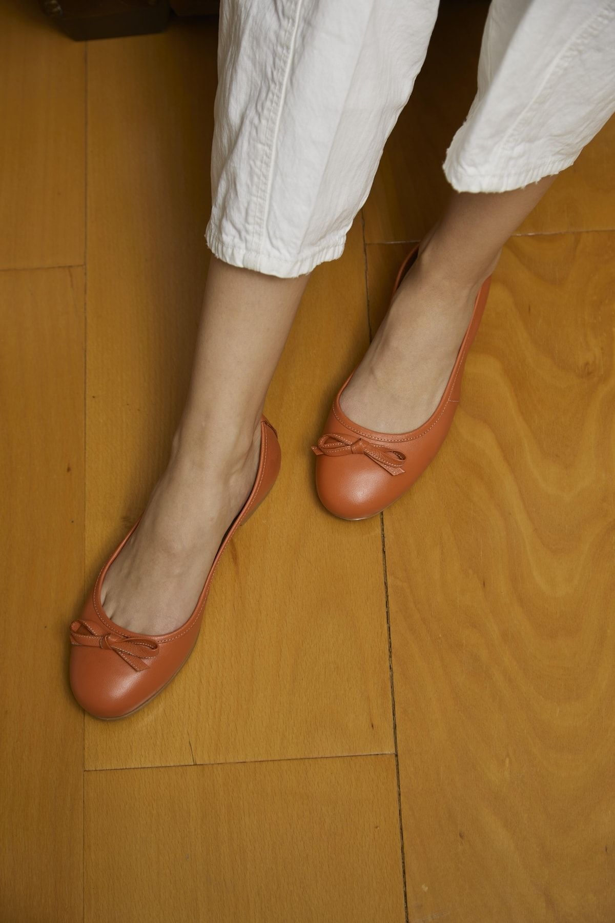 CZ London Hakiki Deri Kadın Babet Fiyonklu Rahat Günlük Düz Ayakkabı