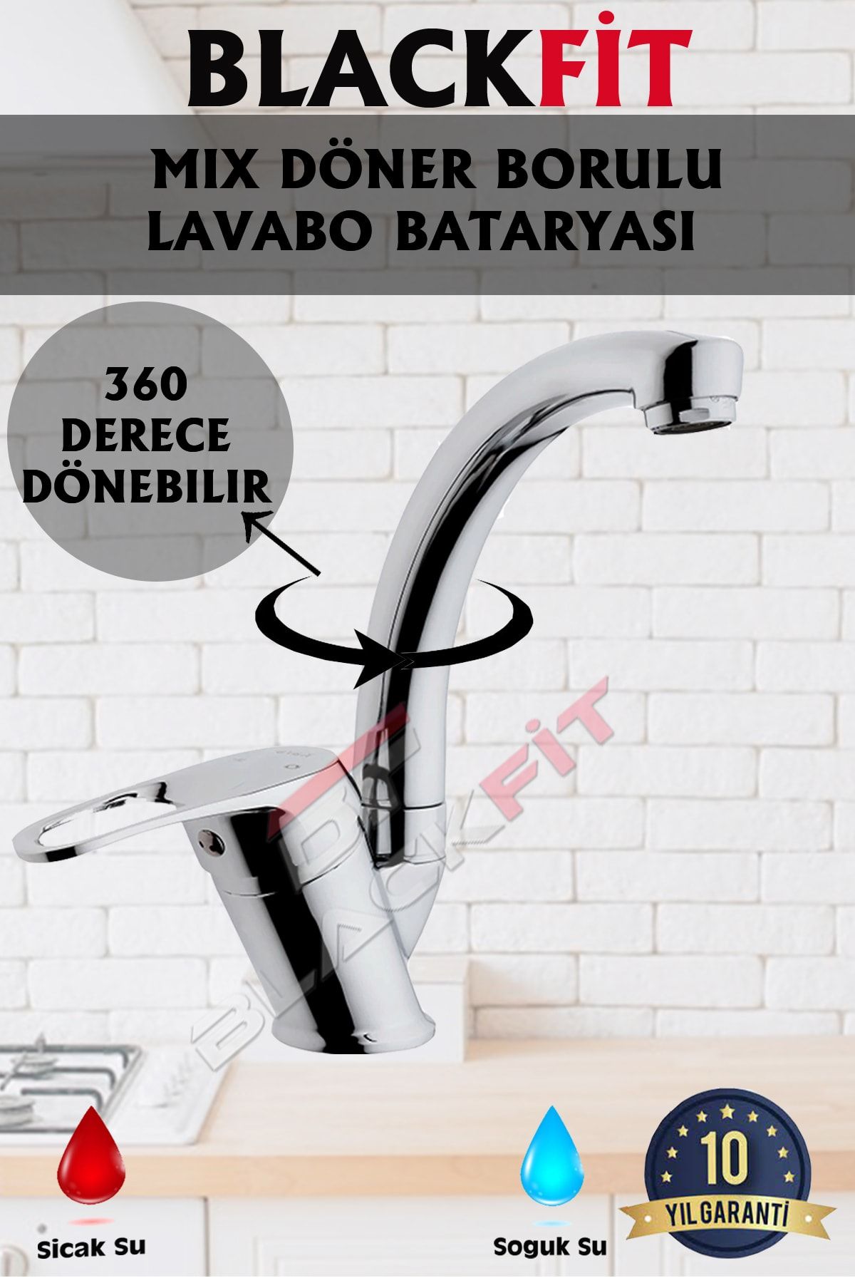 BlackFit Mix Lavabo Bataryası Çift Su Girişli Aç Kapa Banyo Çeşmesi