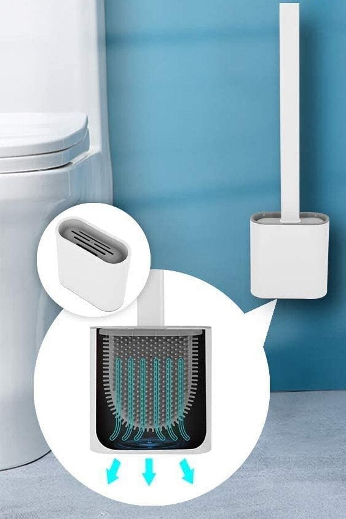 Sas Haus Silikon Banyo Tuvalet Klozet Temizleme Fırçası Ayaklı Ve Yapışkanlı Tutucu Set Beyaz S- 574