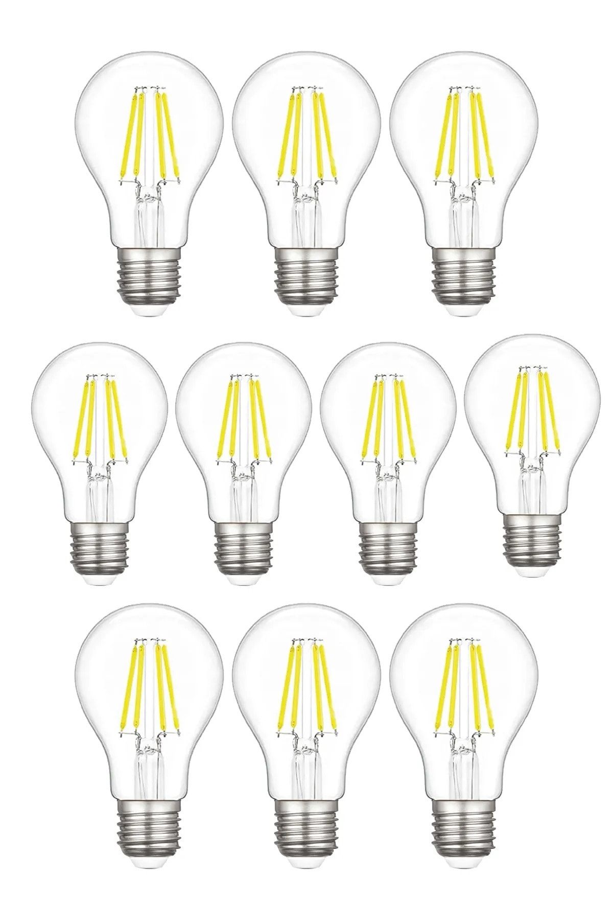 Heka A60 6 Watt 10 Adet E27 Şeffaf Cam Sarı Işık (3000k) Led Fılament Rustik Ampul