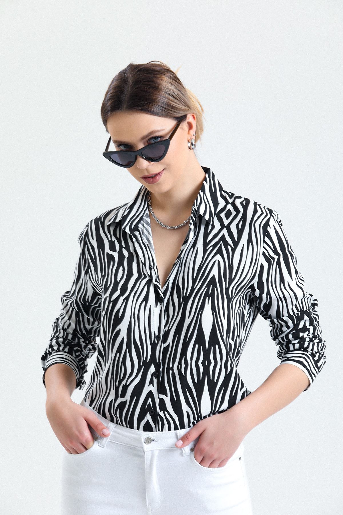 Miami Kadın Zebra Desenli Gömlek
