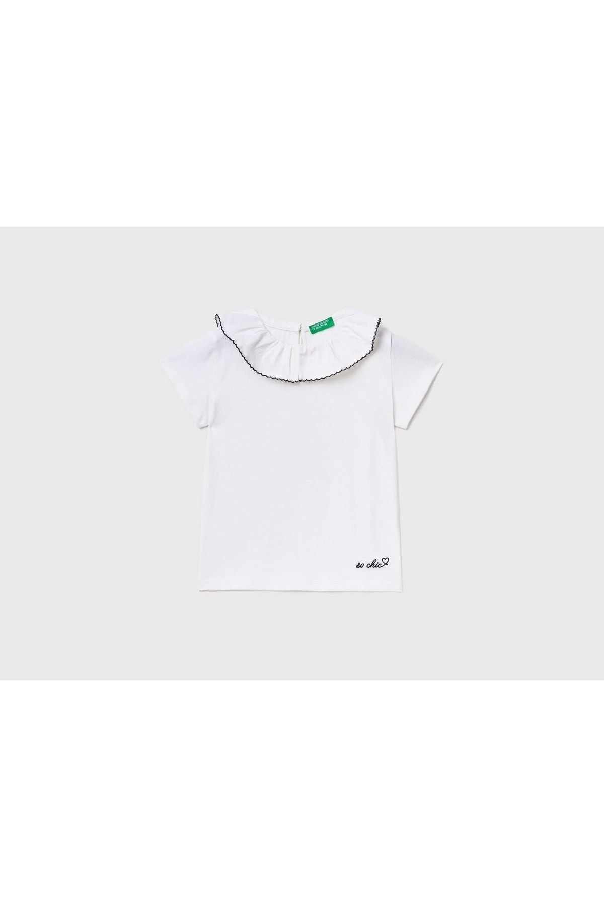 United Colors of Benetton Kız Çocuk Beyaz Yaka Detaylı T-shirt