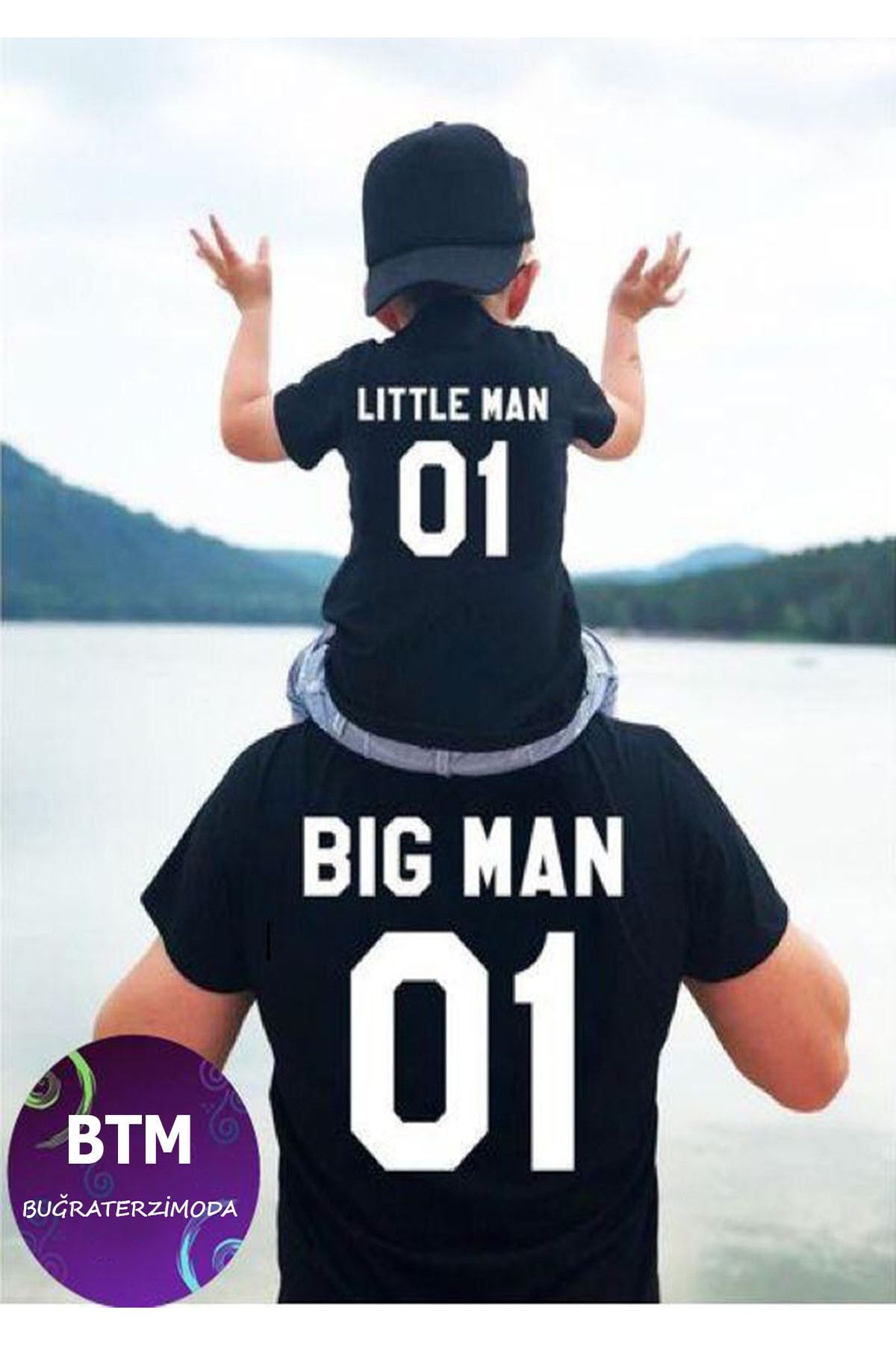 Buğraterzimoda Bigman Littleman Baba Oğul Siyah Regular Tişört Kombin ( 1 Tane Tişört Fiyatıdır )