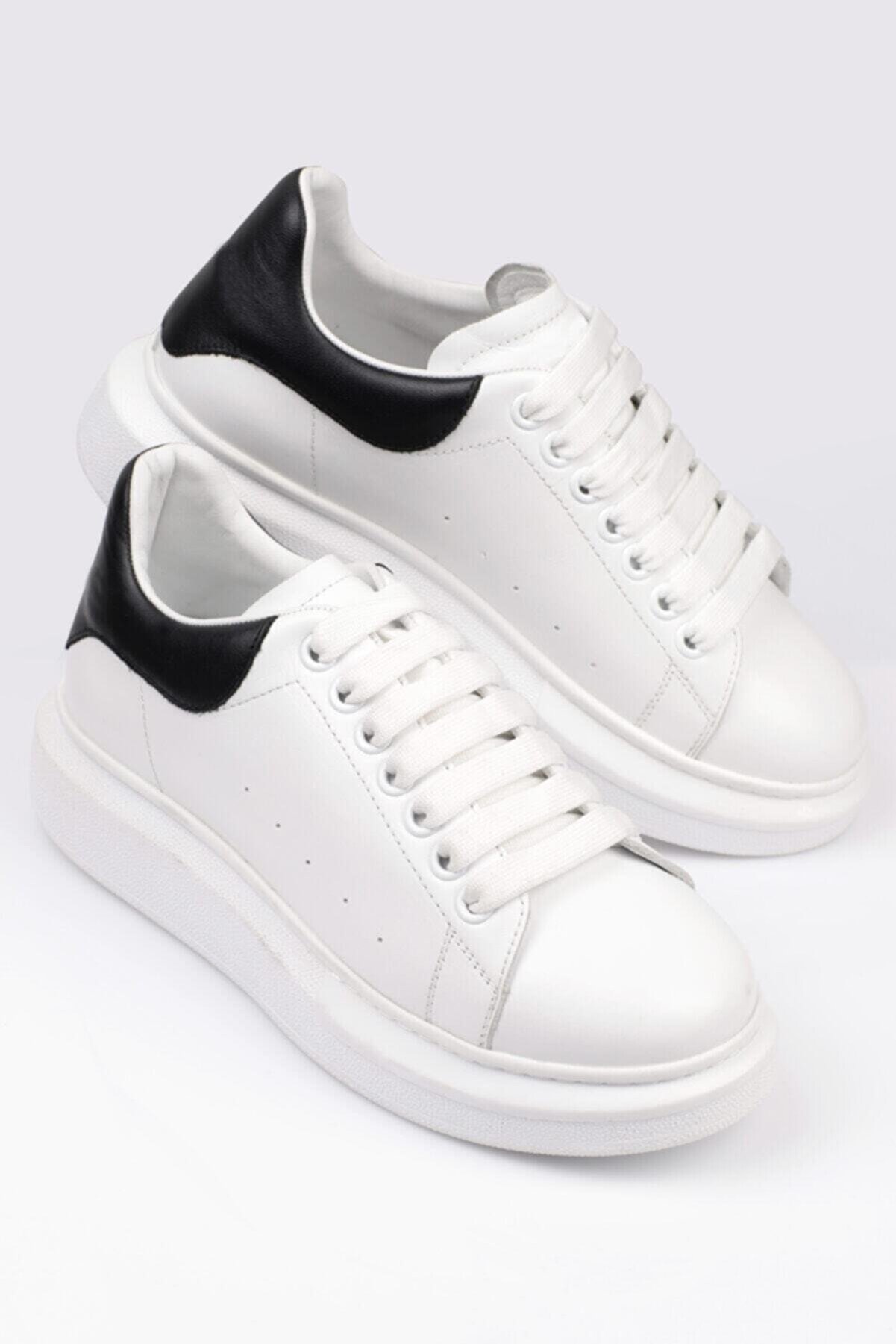 EnTiti Beyaz - Suni Deri Yüksek Taban Spor Ayakkabı Günlük Ayakkabı