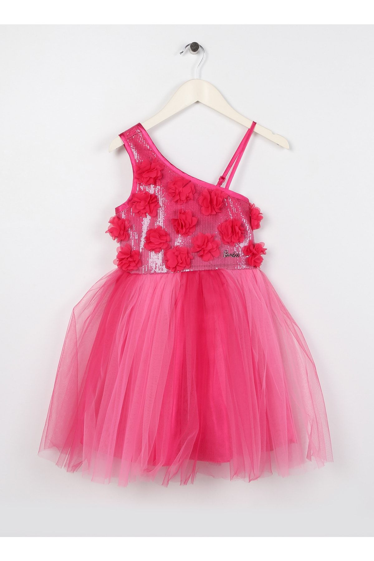 Barbie Düz Fuşya Kız Çocuk Diz Üstü Elbise 23prb-812