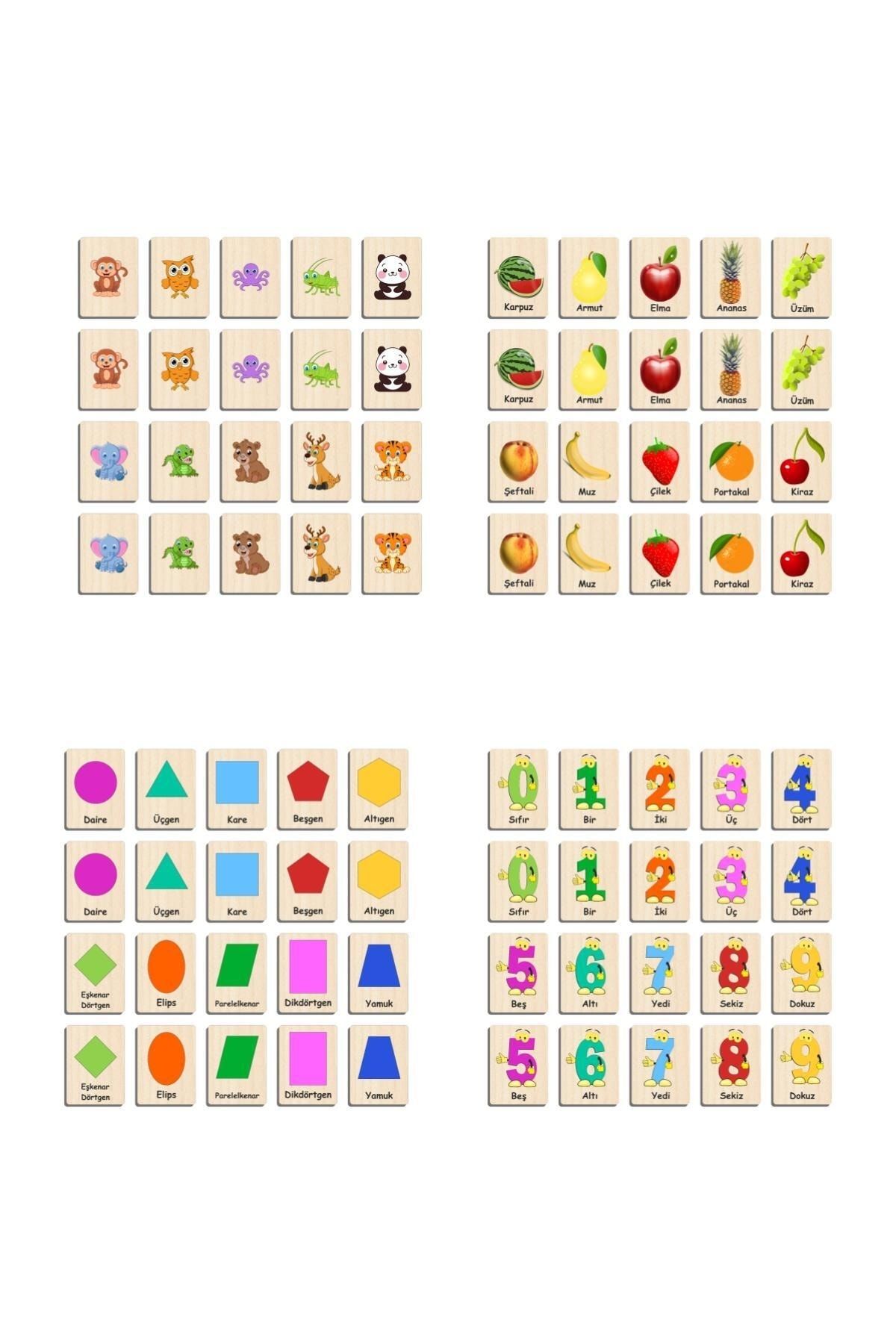 Ahtek Ahşap Yapboz Zeka Kartları Eşleştirme Oyunu Hafıza Kartı Puzzle 4lü Set