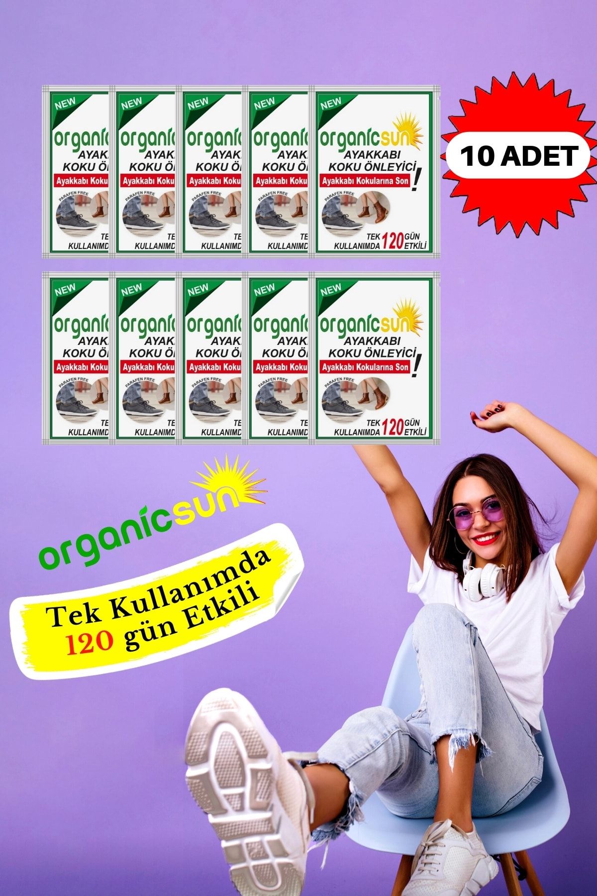 Organicsun 10'lu Paket Ayakkabı Koku Önleyici Giderici Toz 120 Gün Etkili Ayak Kokusu Tozu Giderici