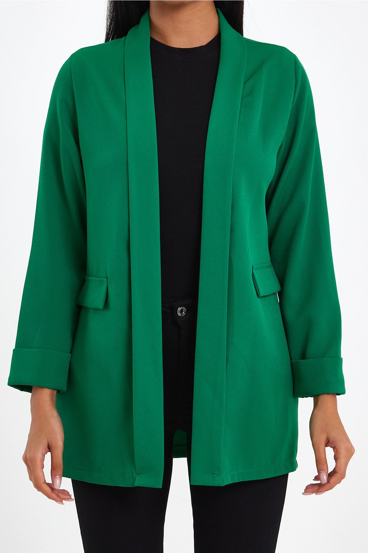 macharelbasic Kadın Yeni Sezon Duble Kol Giy Çık Mevsimlik Ceket Yeşil