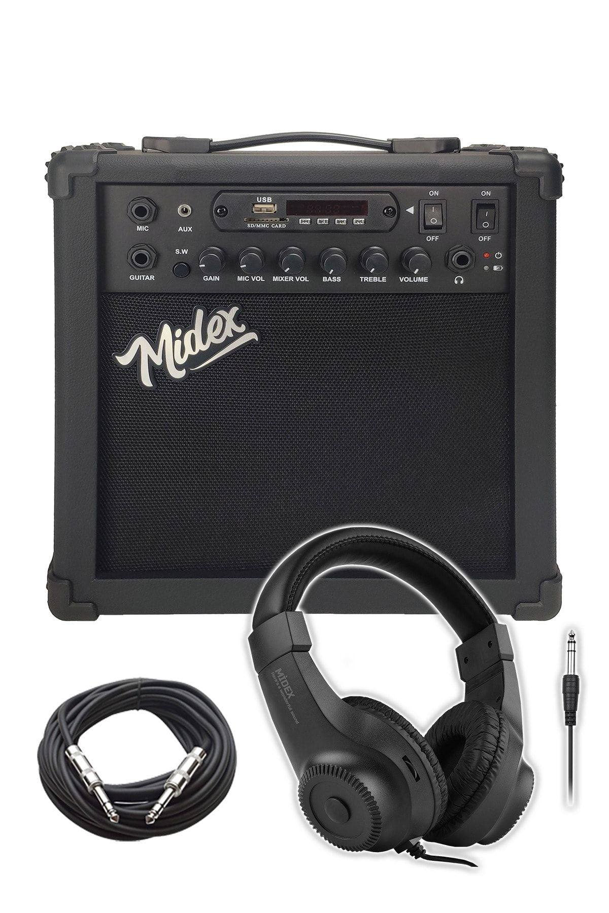 Midex Mga-25bkbt-hd Şarjlı Elektro Gitar Amfisi 25 Watt Usb Bluetooth Distortion Kulaklık Ve Kablo